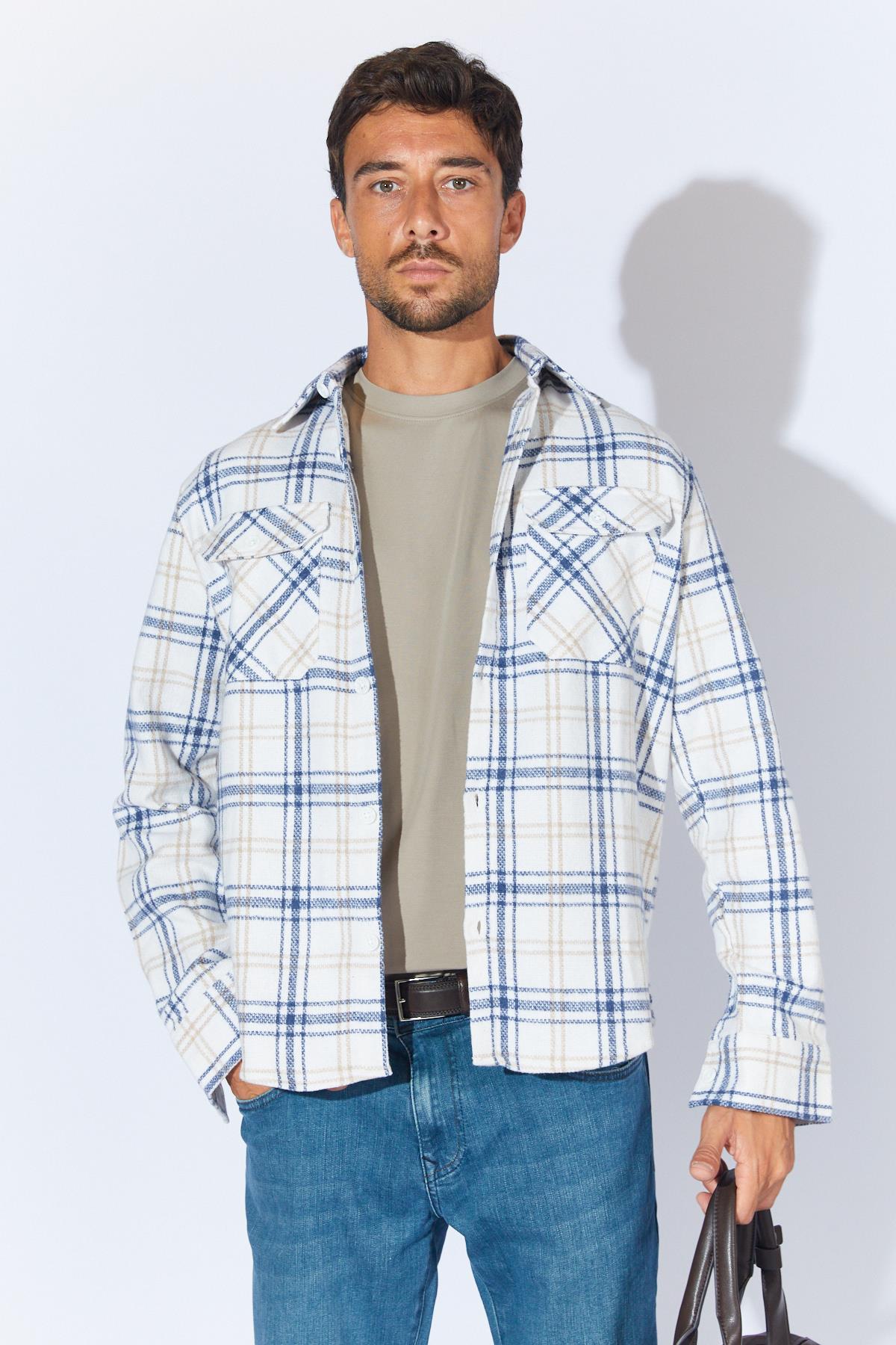 Erkek Uzun Kollu Flanel Çift Cep Kapakalı Regular Gömlek