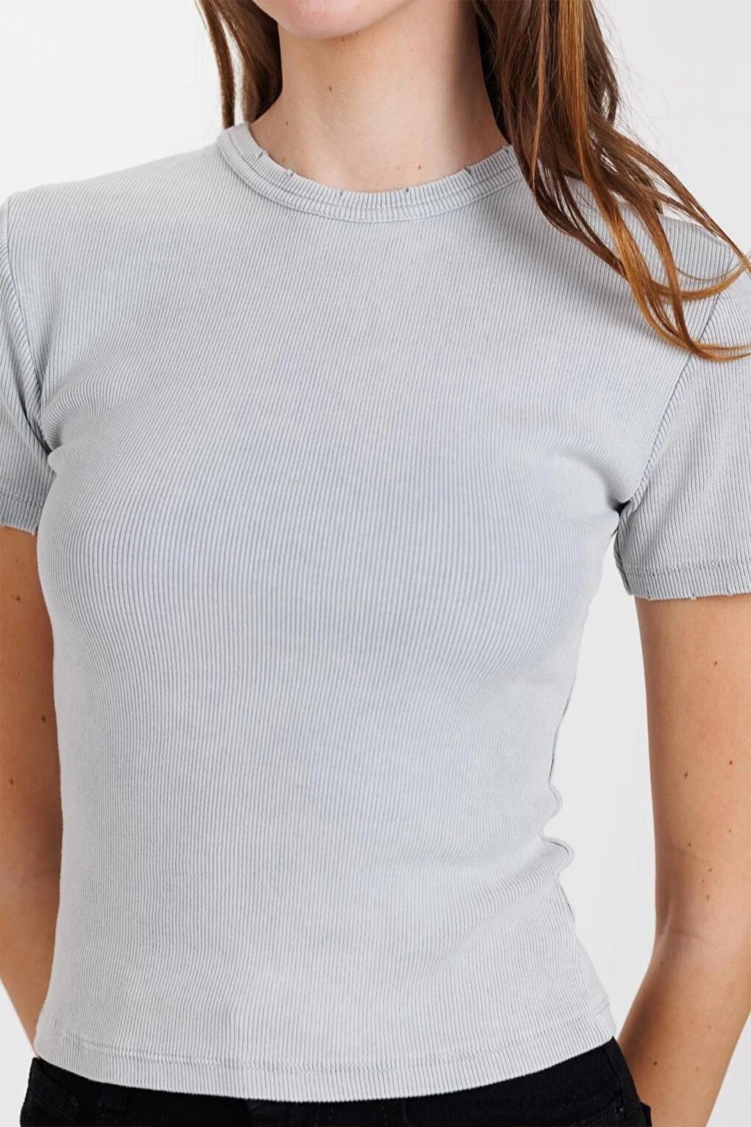 Kadın Yıkamalı Yıpratmalı Kaşkorse Crop Tişört