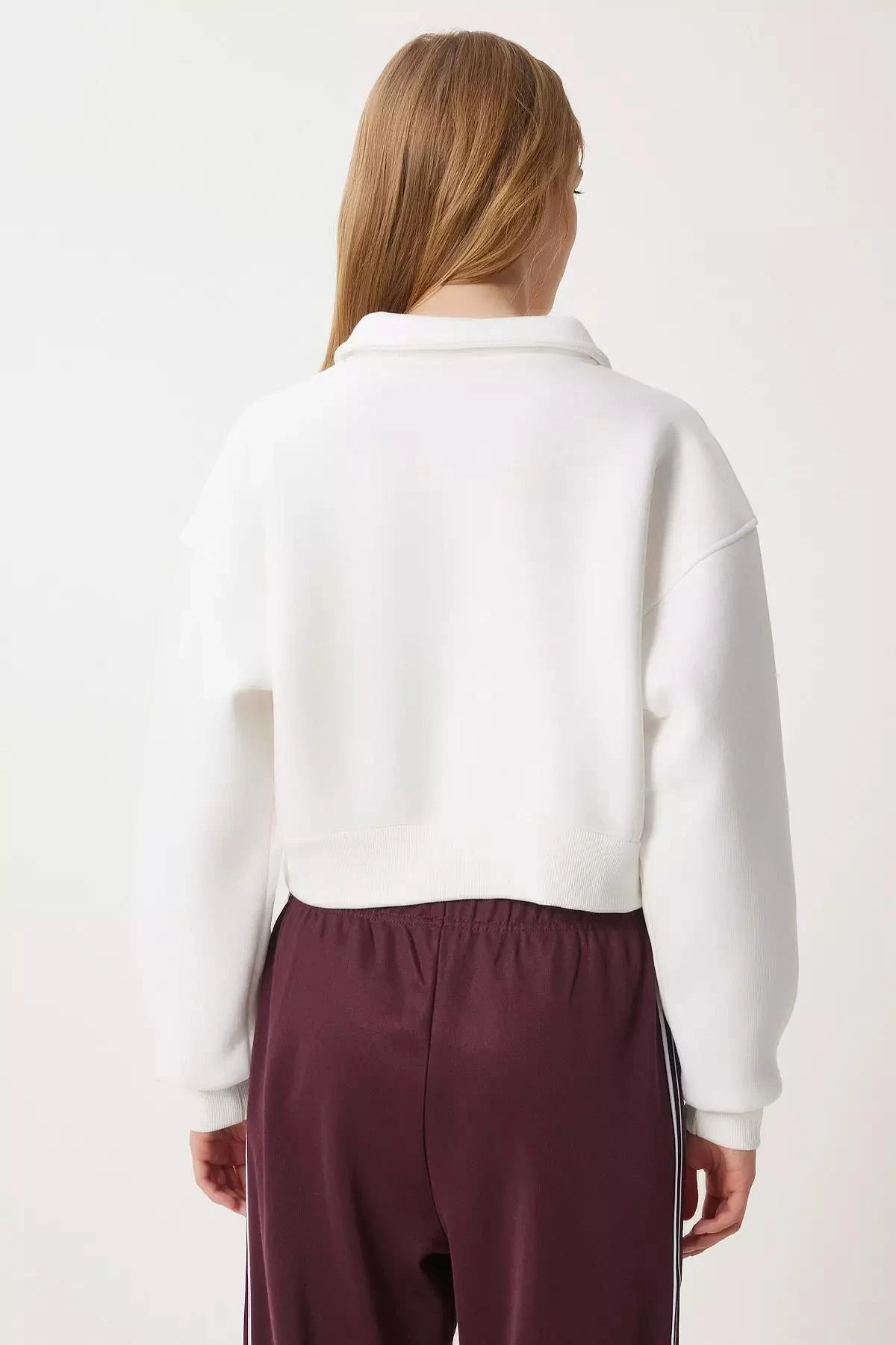 Kadın Gömlek Yaka Üç İplik Sweatshirt