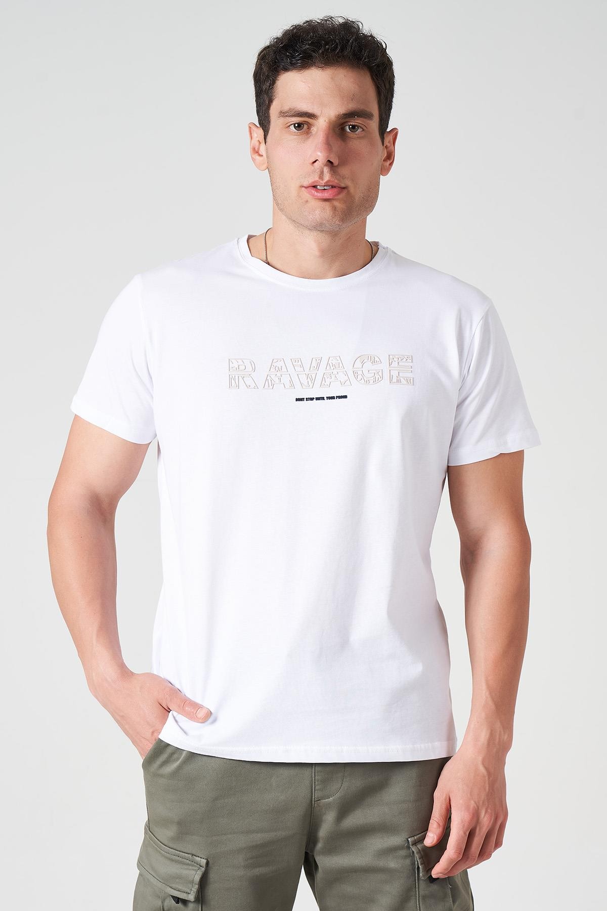 Erkek Bisiklet Yaka RAVAGE Enjeksiyon Baskı Tişört