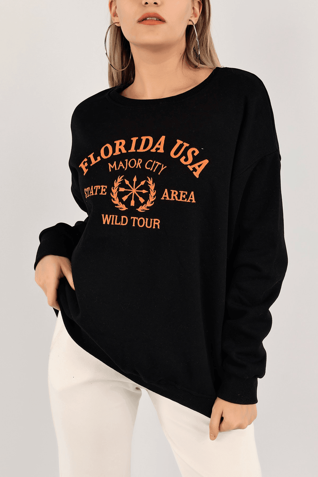 Kadın Florida Usa Nakışlı Üç İplik Sweatshirt