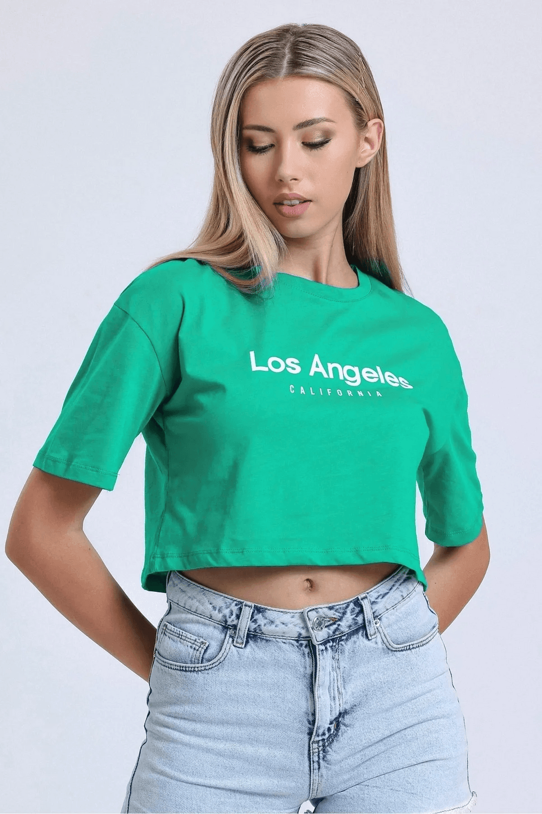 Kadın Los Angeles Nakışlı Crop Tişört