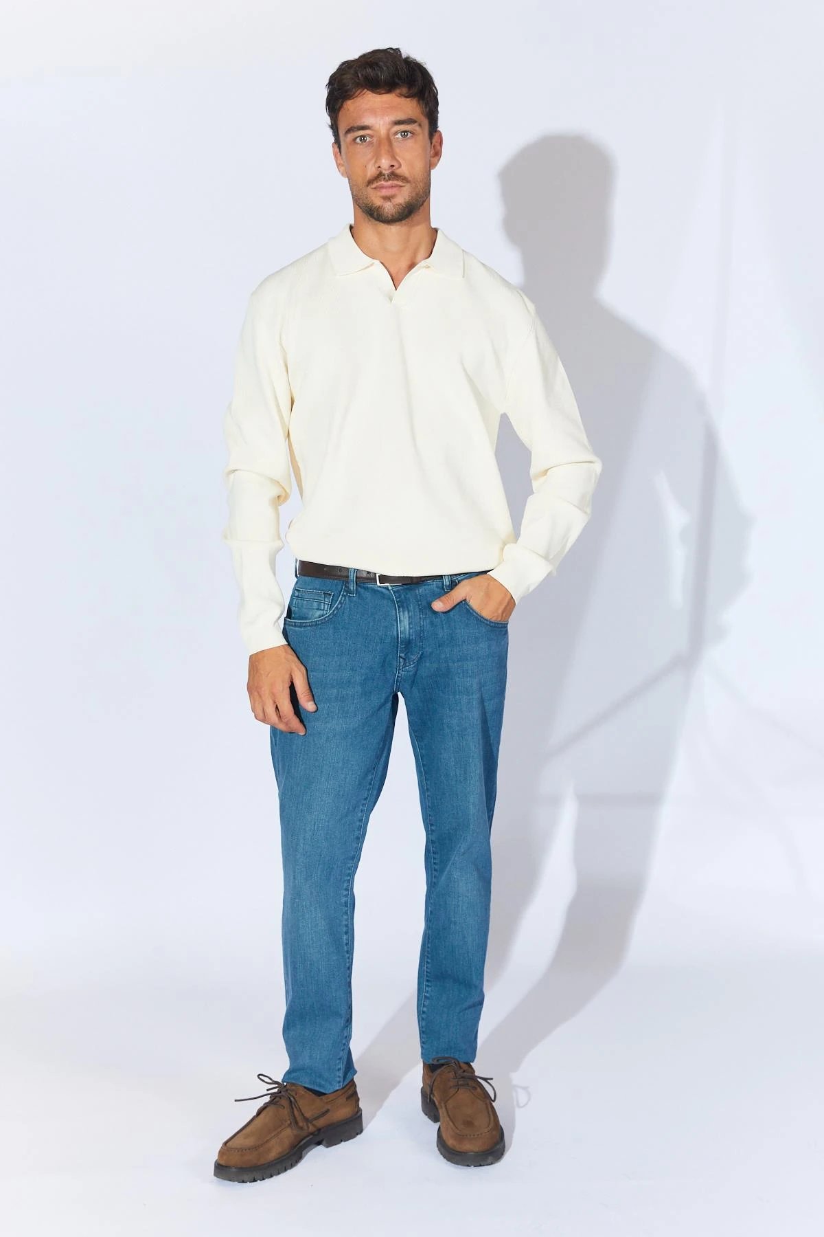 Erkek Ayaklı V Yaka Fitilli Basic Triko