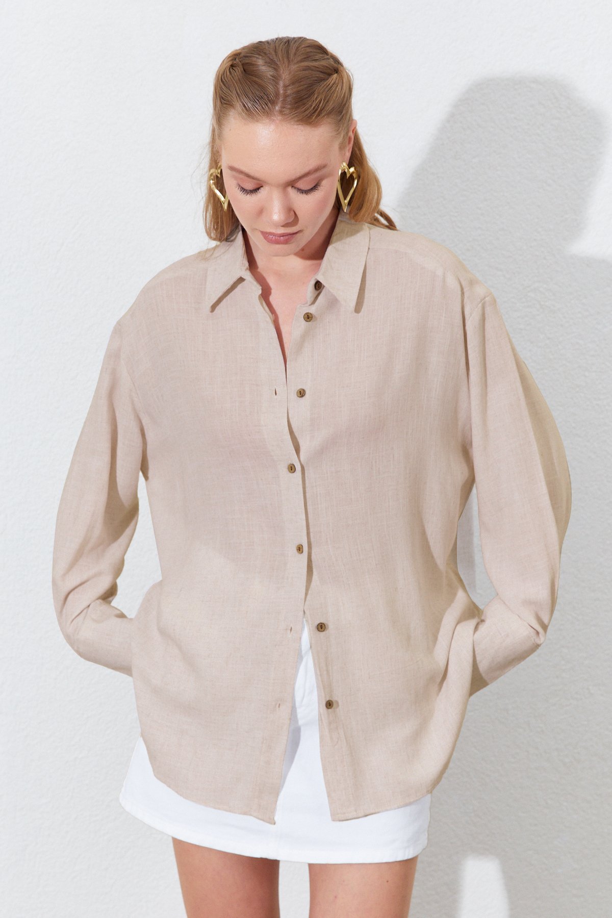 Kadın Oversize Keten Gömlek