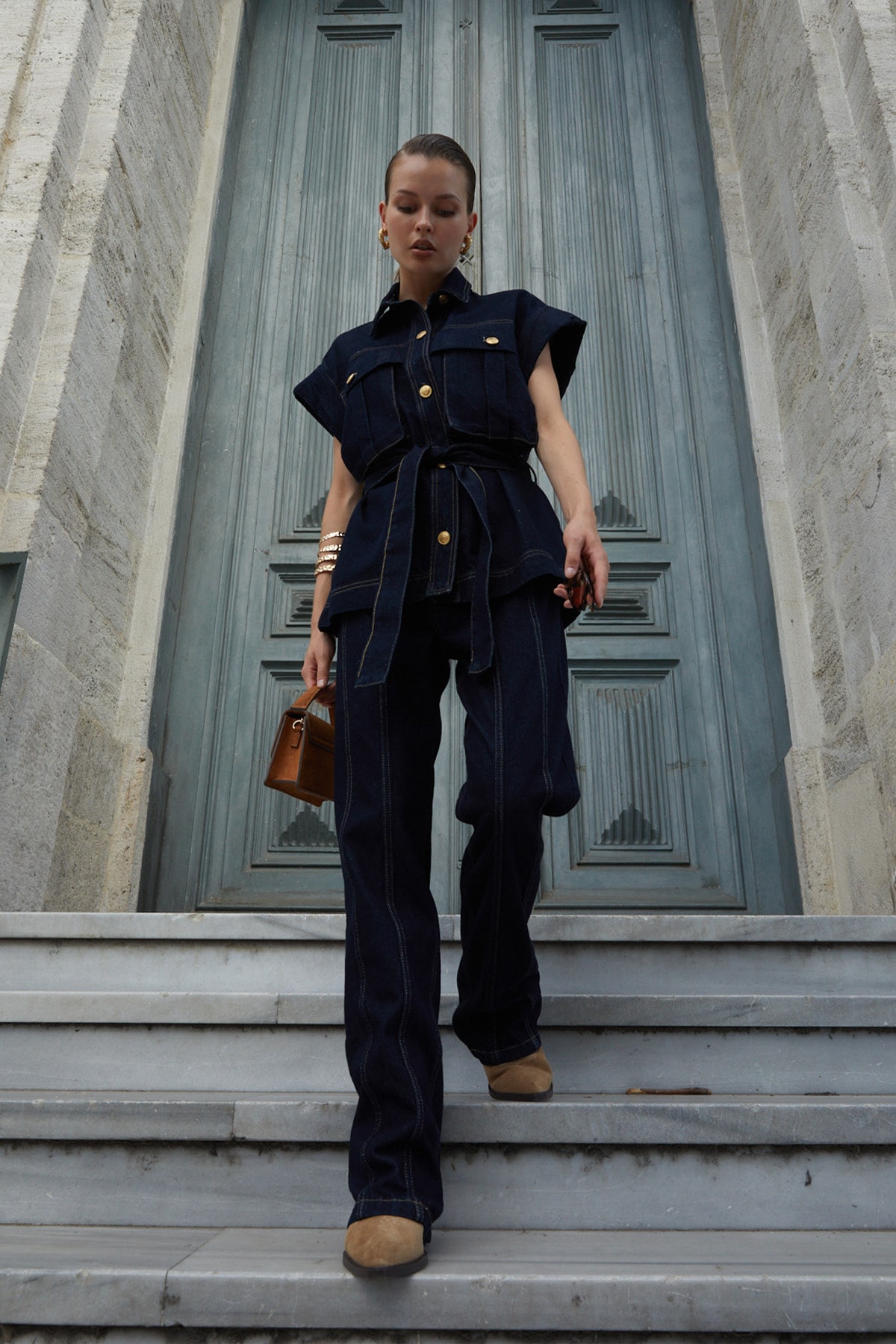 Kadın Beş Cepli Palazzo Jean Pantolon