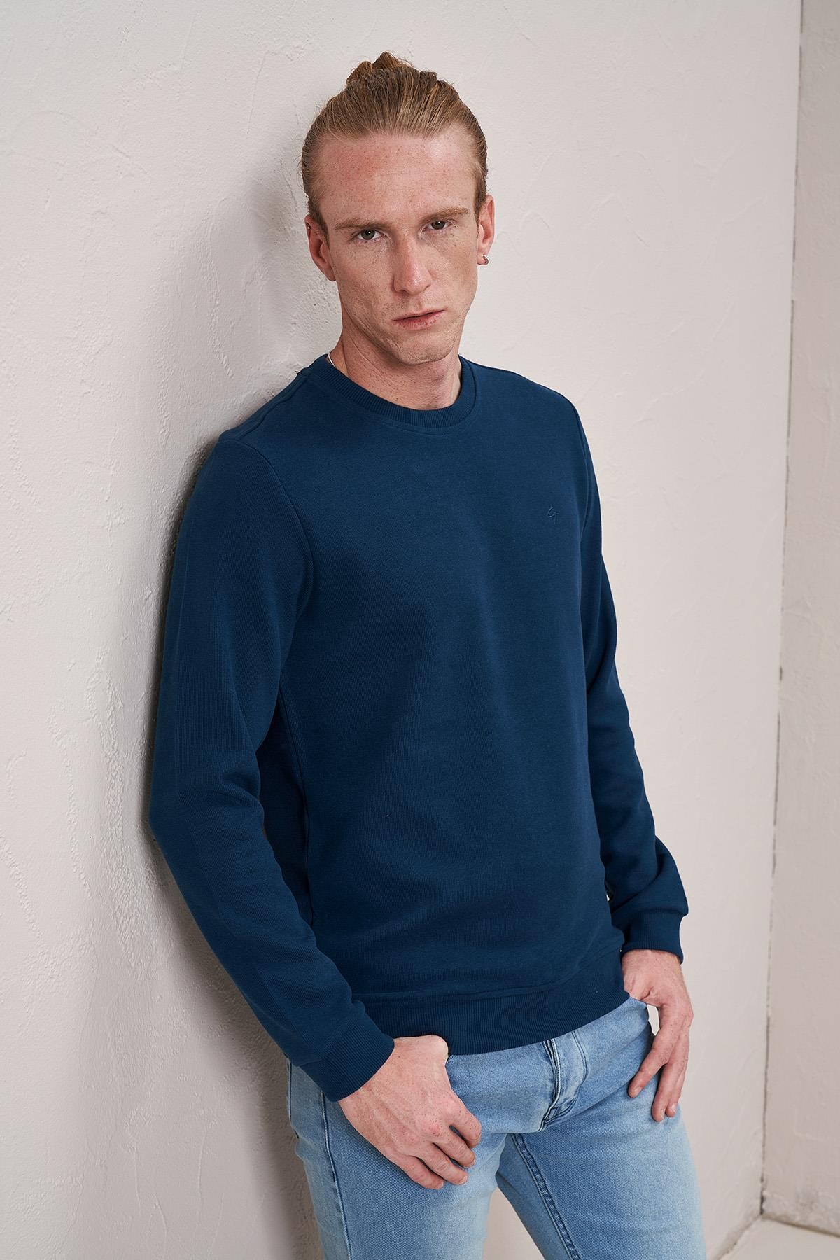 Erkek (2304)Bisiklet Yaka Basic Selanik Sweatshirt - Petrol