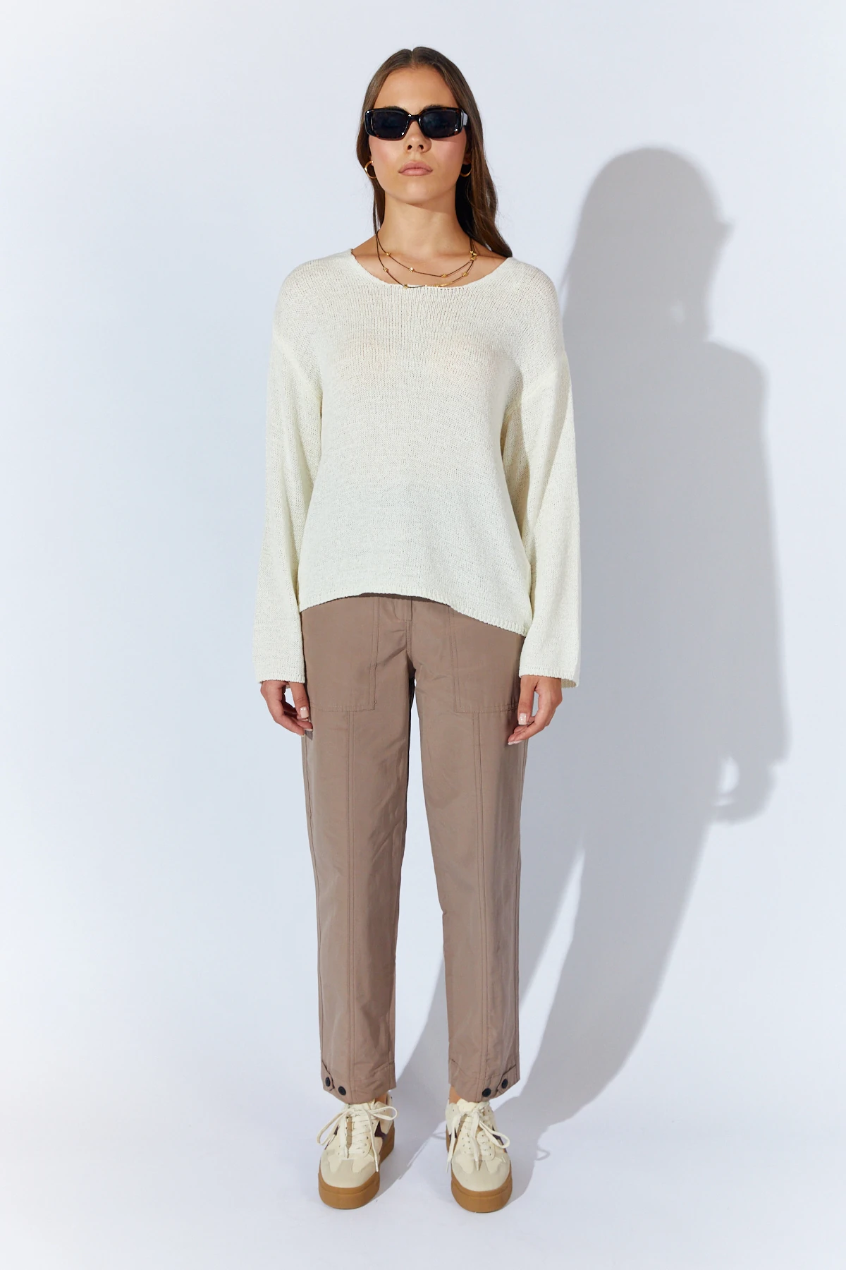 Kadın U Yaka Kolları Salaş Basic Triko Kazak