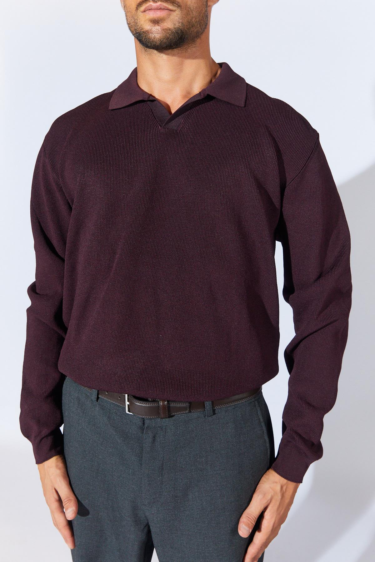 Erkek Ayaklı V Yaka Fitilli Basic Triko