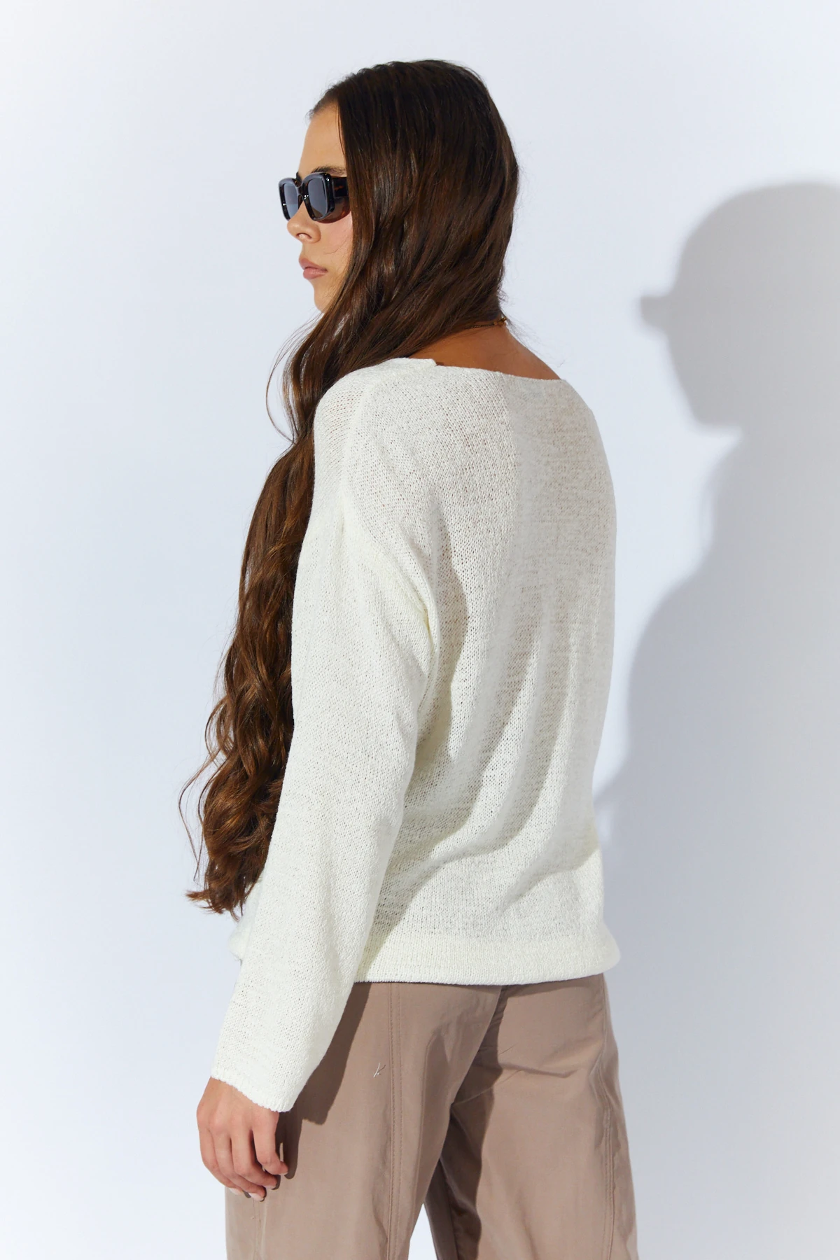 Kadın U Yaka Kolları Salaş Basic Triko Kazak