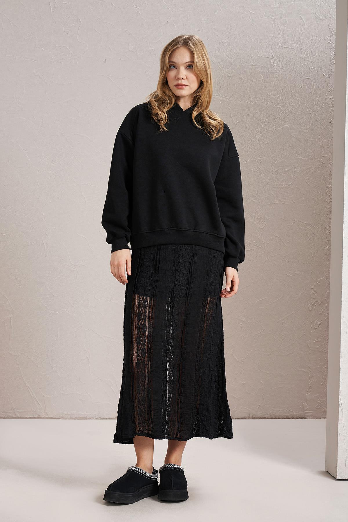Kadın Kapüşonlu Oversize Basic Sweatshirt