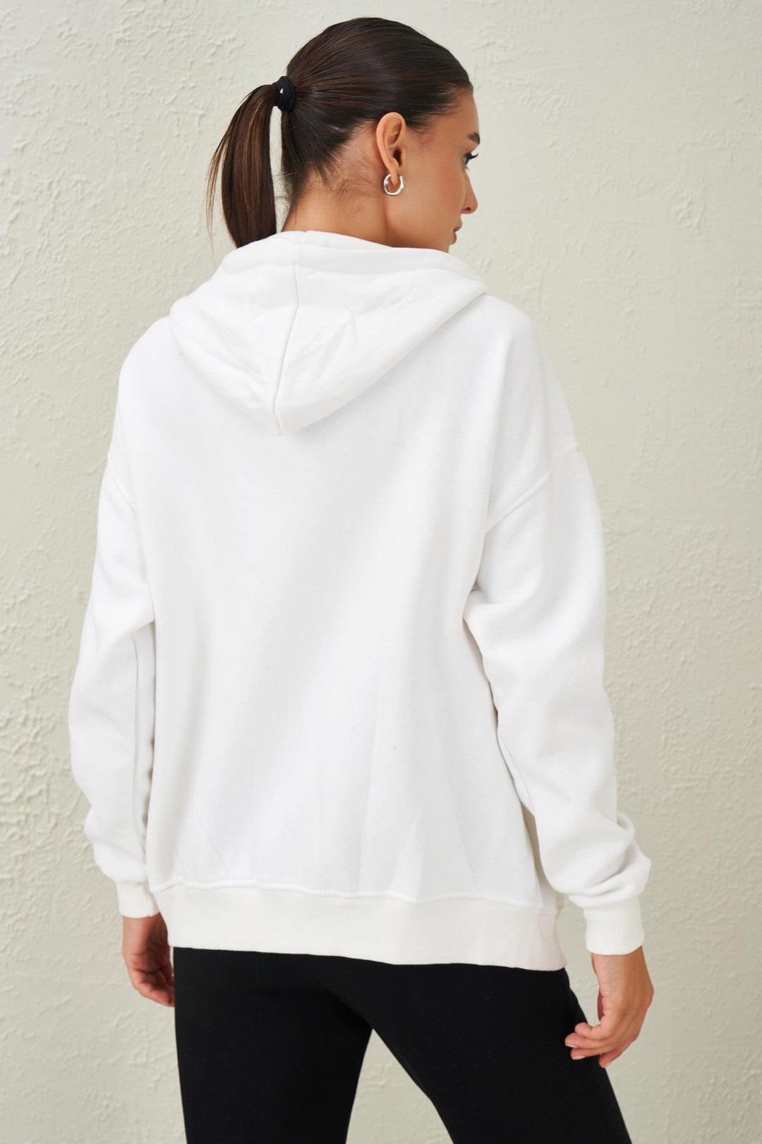 Kadın Kapüşonlu Oversize Fermuarlı Sweatshirt