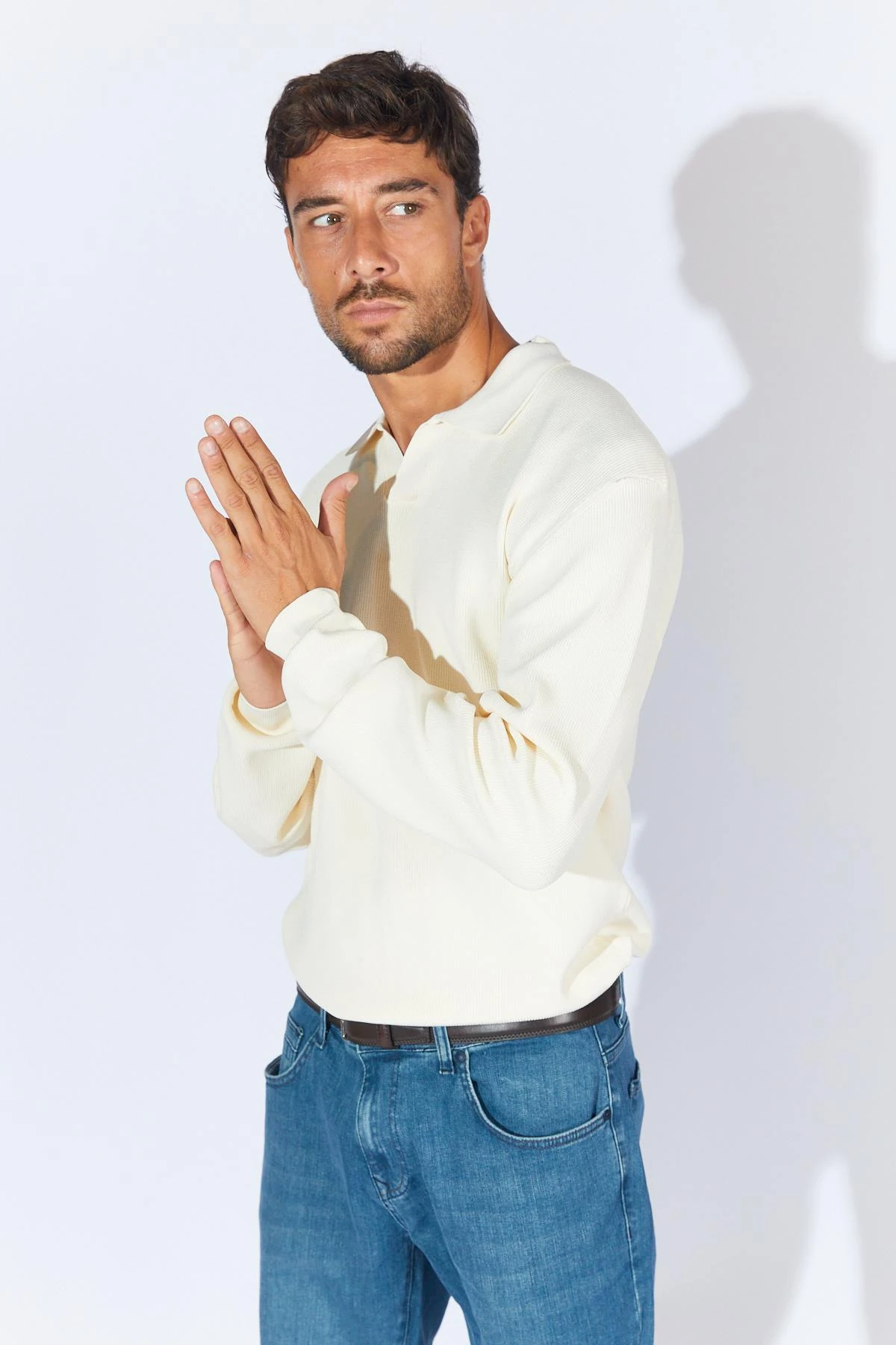 Erkek Ayaklı V Yaka Fitilli Basic Triko