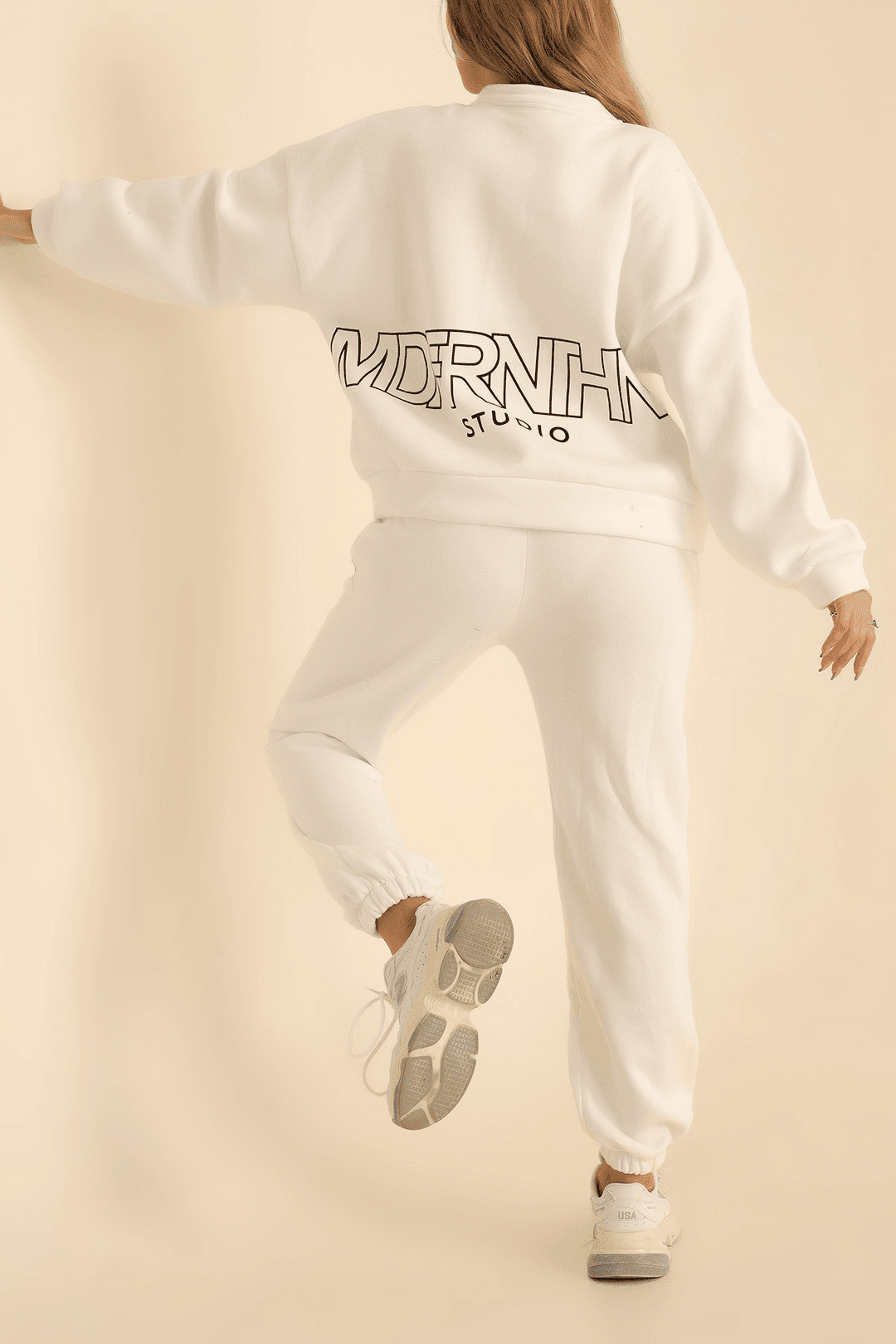 Kadın Üç İplik Madfornotıng Baskılı Sweatshirt Eşofman Takım