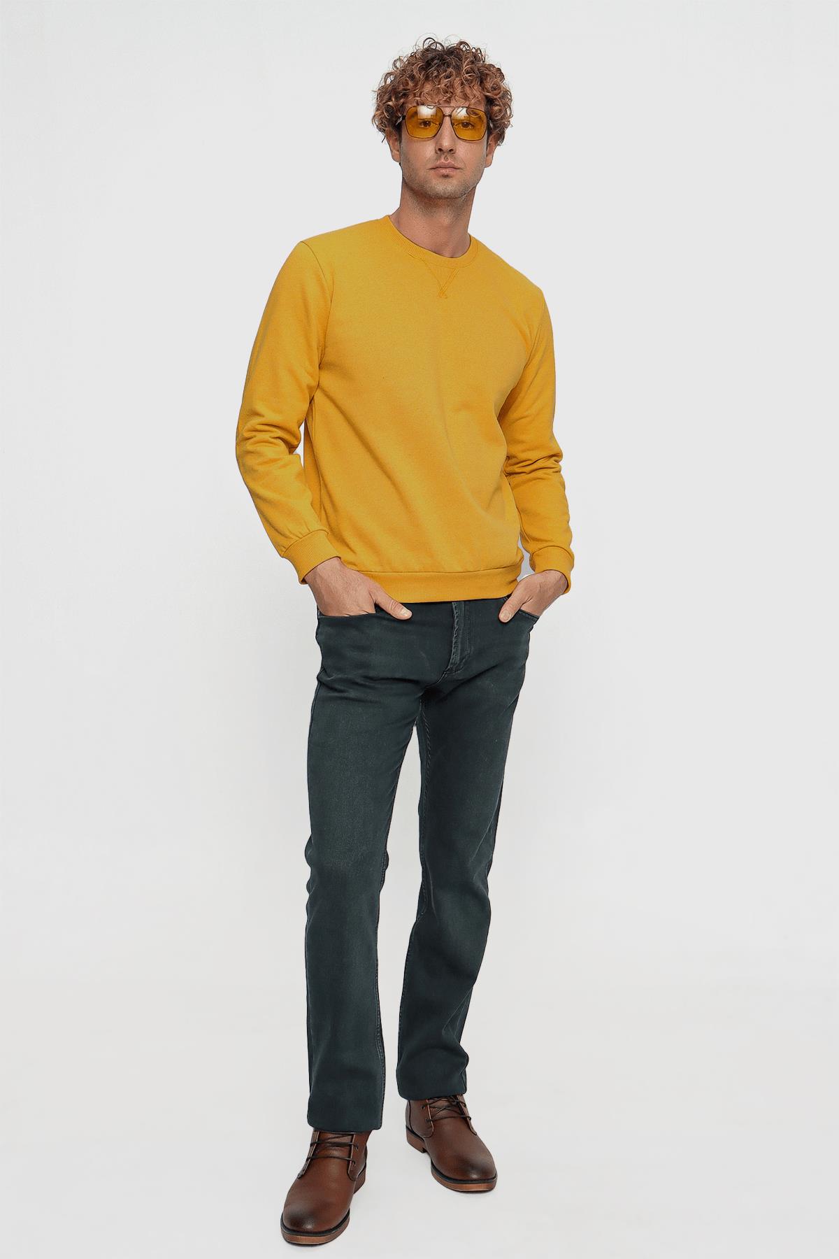 Erkek (22-7781) Bisiklet Yaka Basic Üç İp Sweatshirt