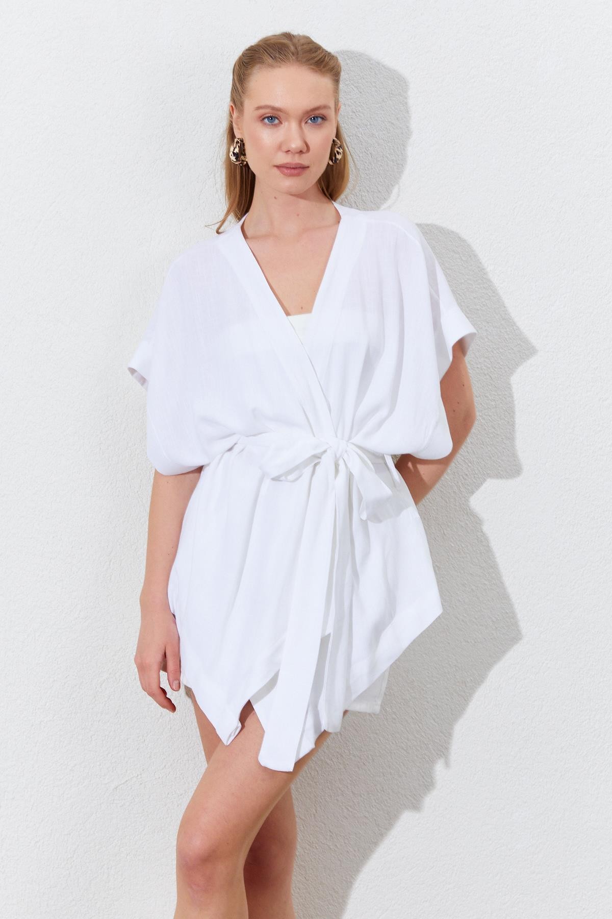 Kadın Düşük Kol Kuşaklı Kimono