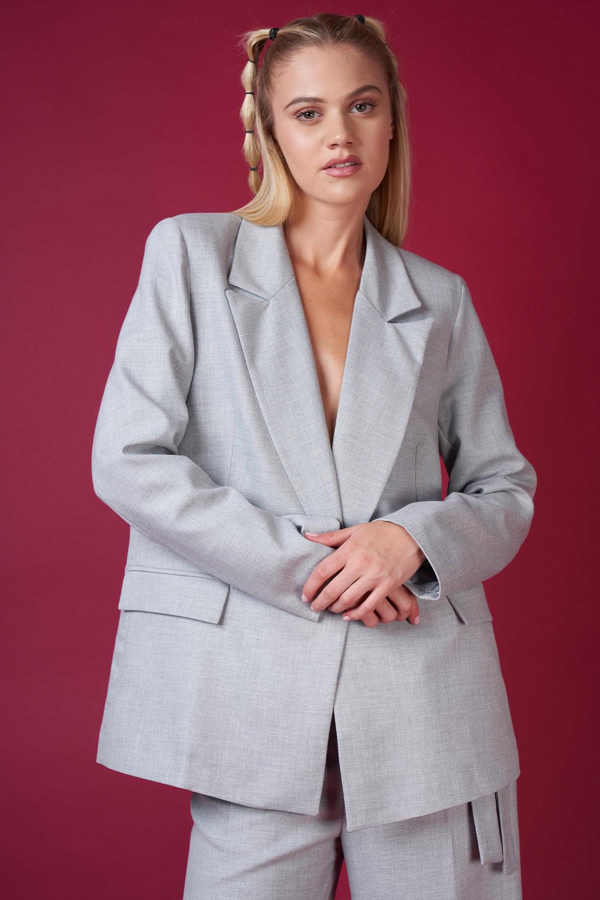 Kadın Kol Katlamalı Blazer Poliviskon Ceket