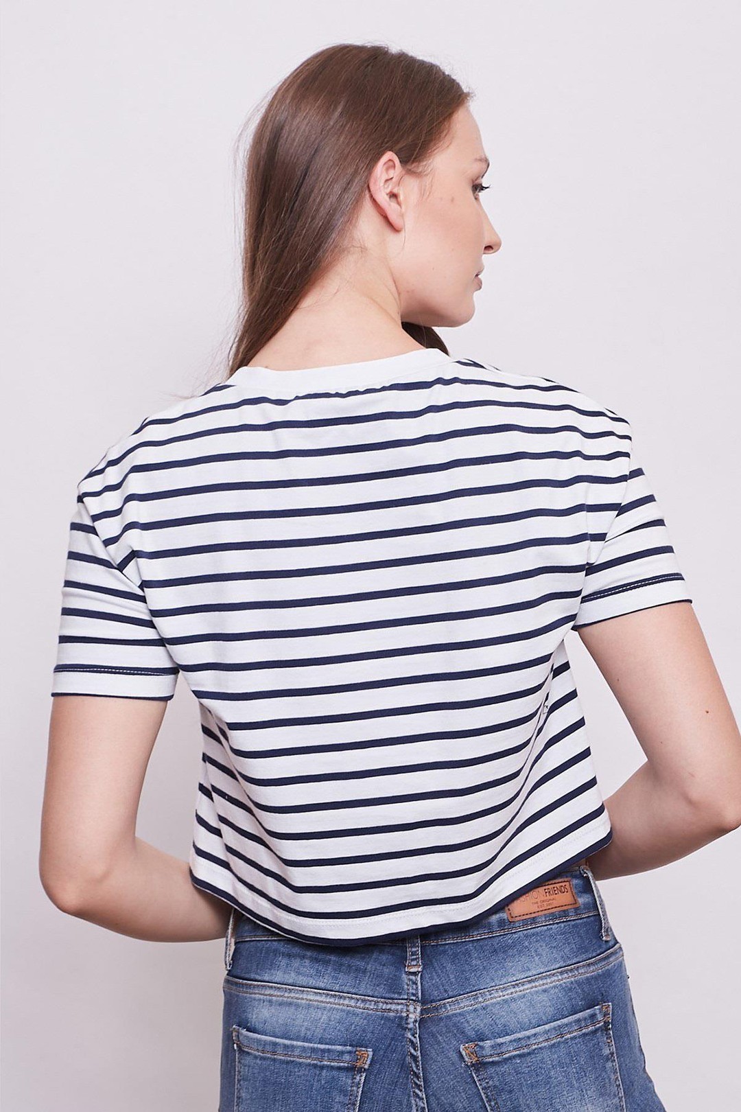 Kadın Bisiklet Yaka Çizgili Crop Tişört