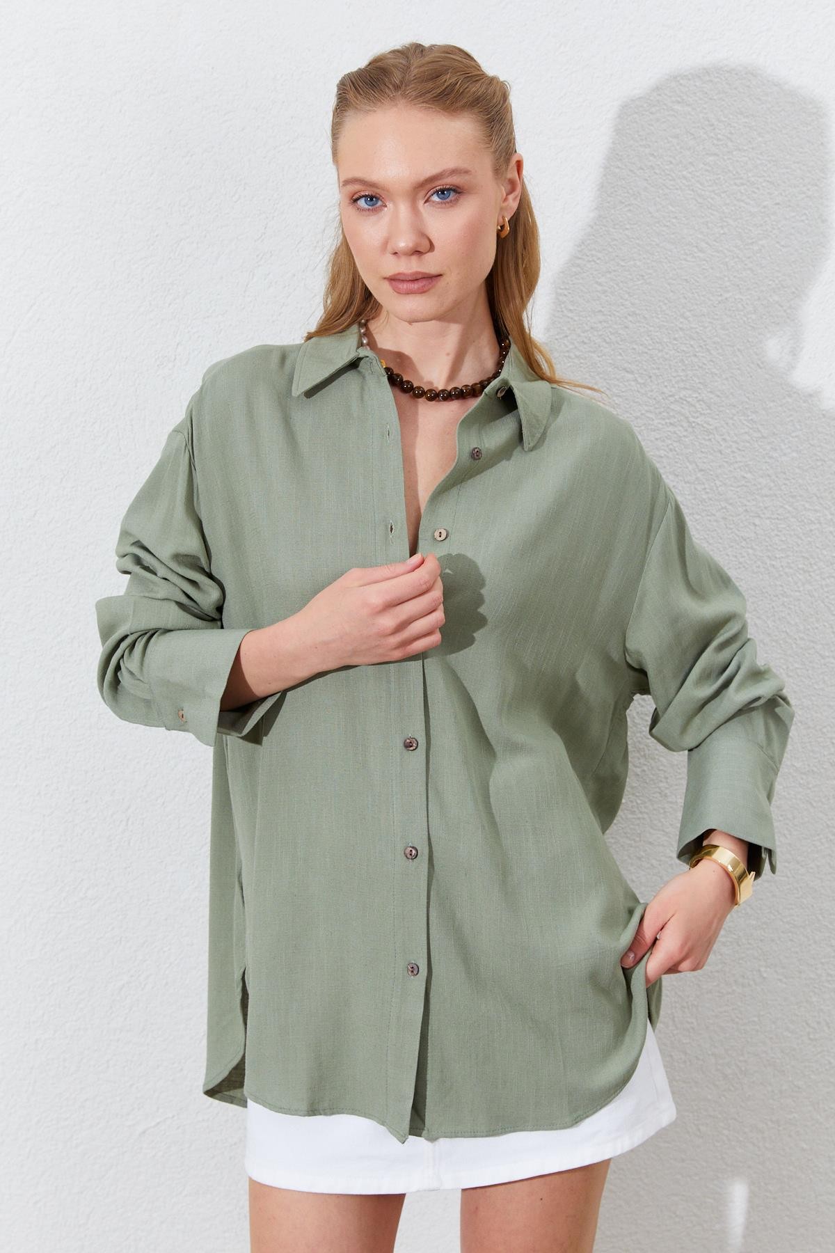 Kadın Oversize Keten Gömlek