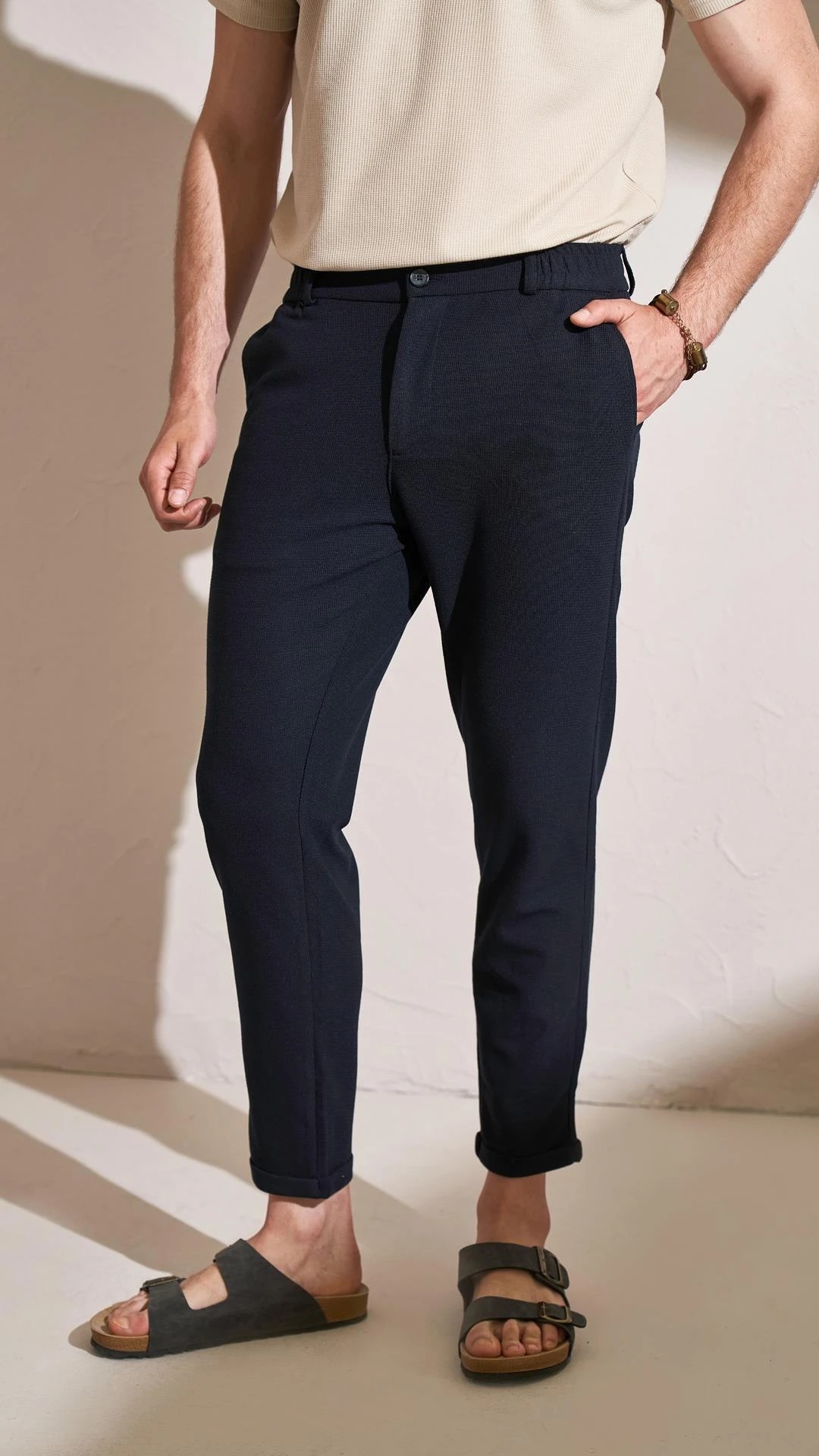 Erkek Beli Yarım Lastikli Double Paça Nida Pantolon
