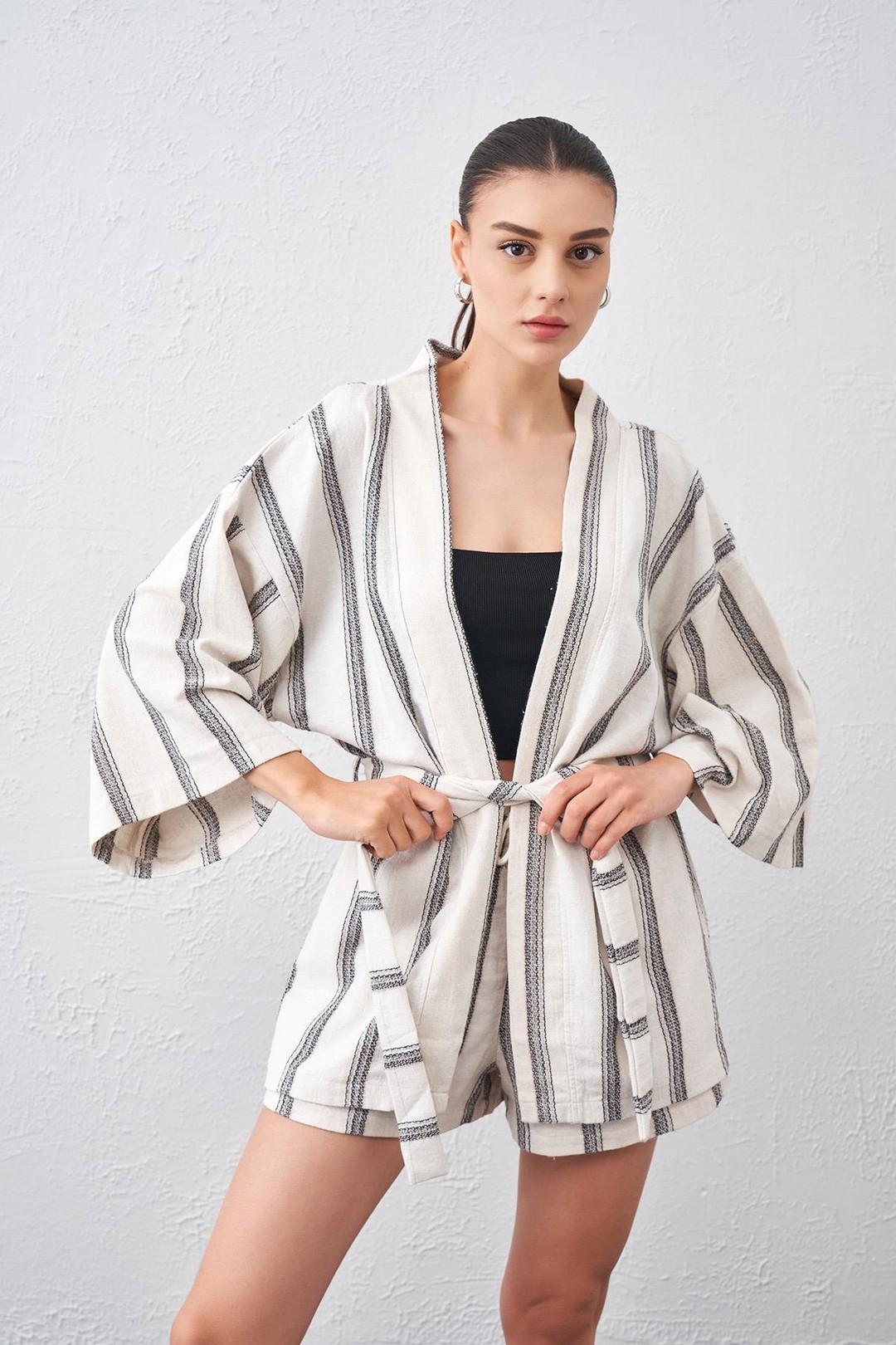 Kadın Oversize Keten Kimono - SIYAH