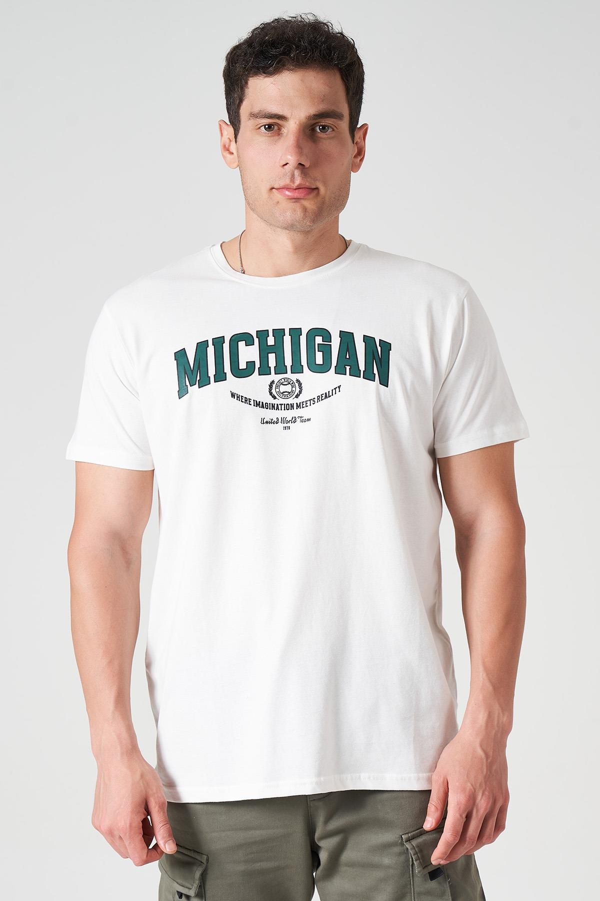 Erkek Bisiklet Yaka MICHIGAN Baskı Tişört
