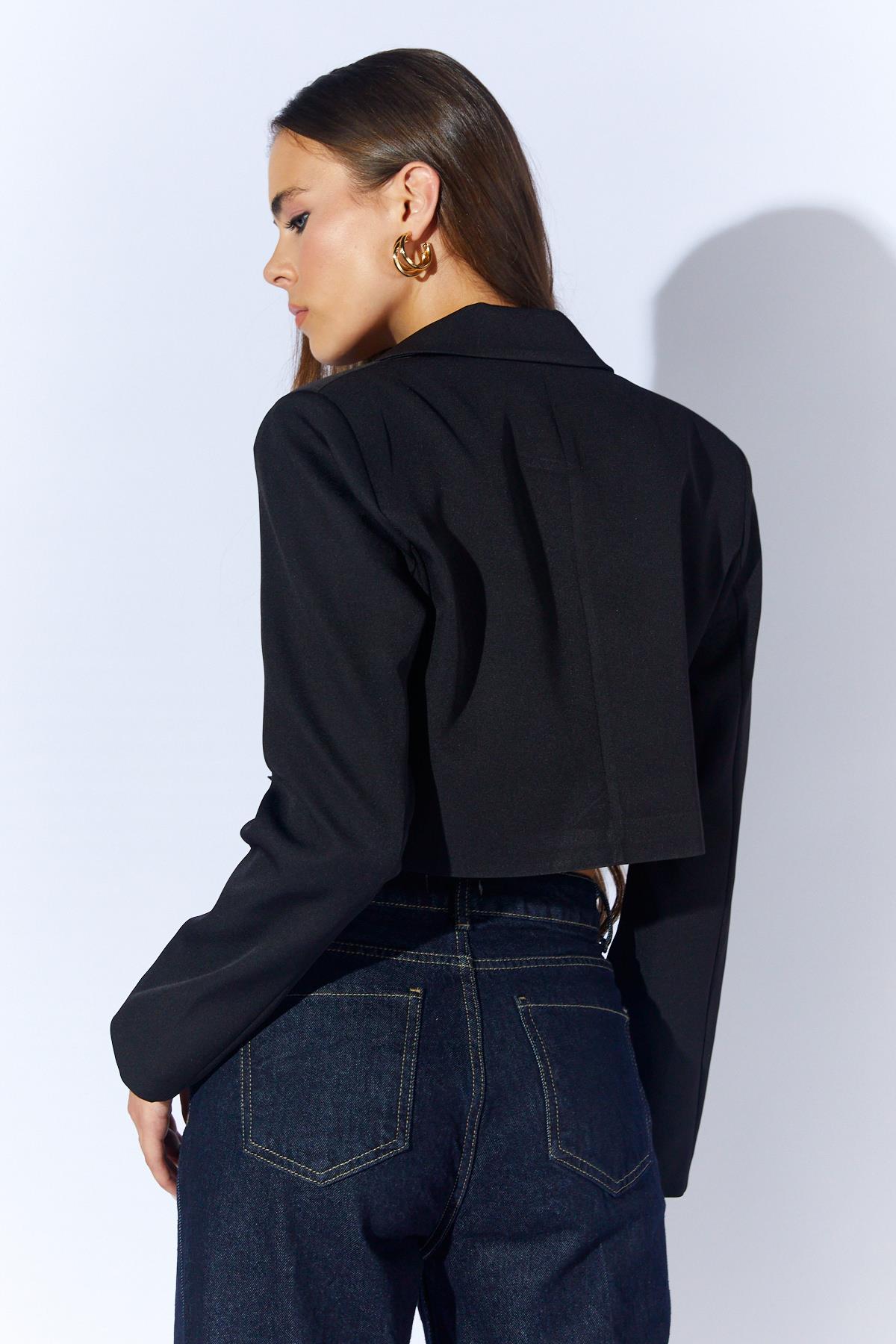 Kadın 4795 Önü Bağlamalı Crop Blazer Ceket