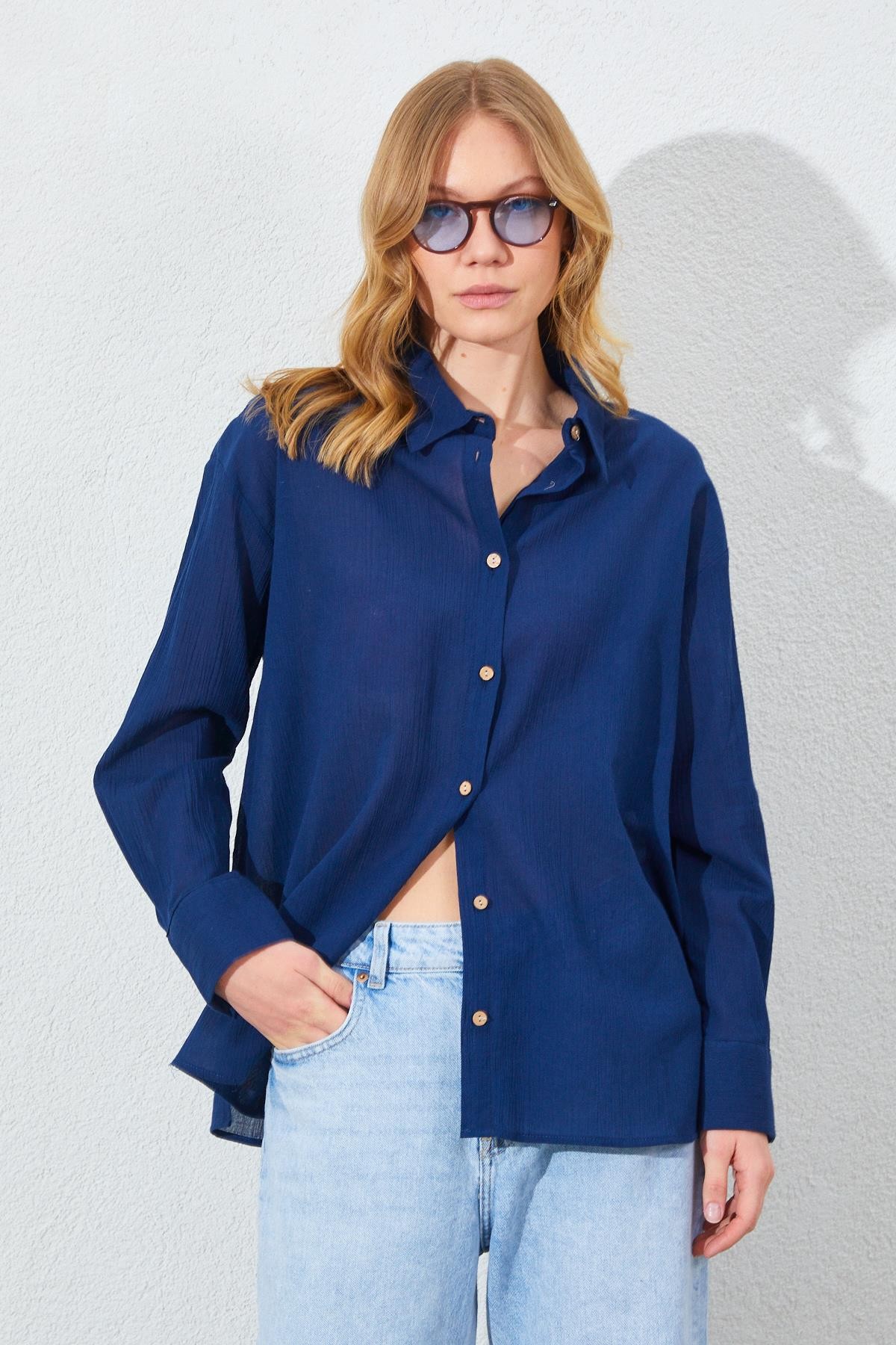 Kadın Krınkıl Oversize Gömlek