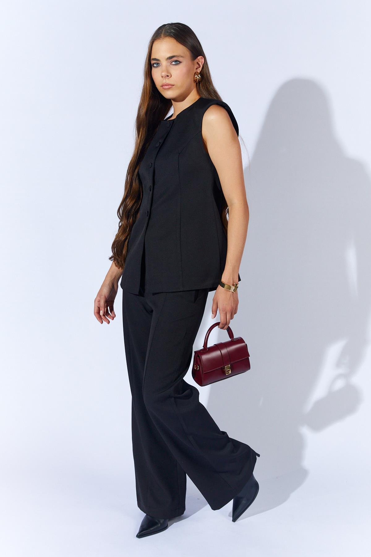 Kadın 1191 Kaplama Düğmeli Peplum Model Yelek