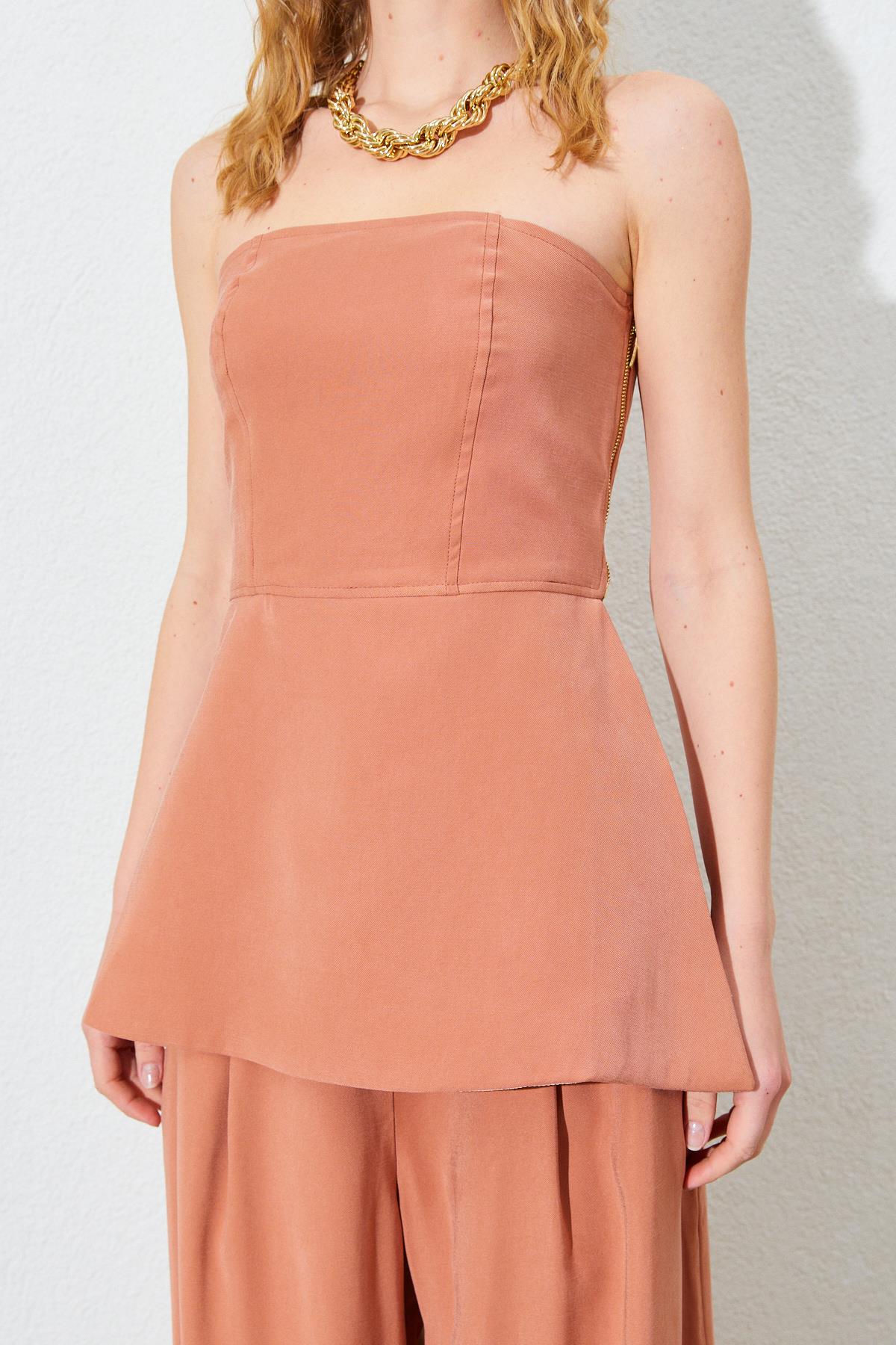 Kadın Straplez Bluzlu Palazzo Pantolonlu Takım