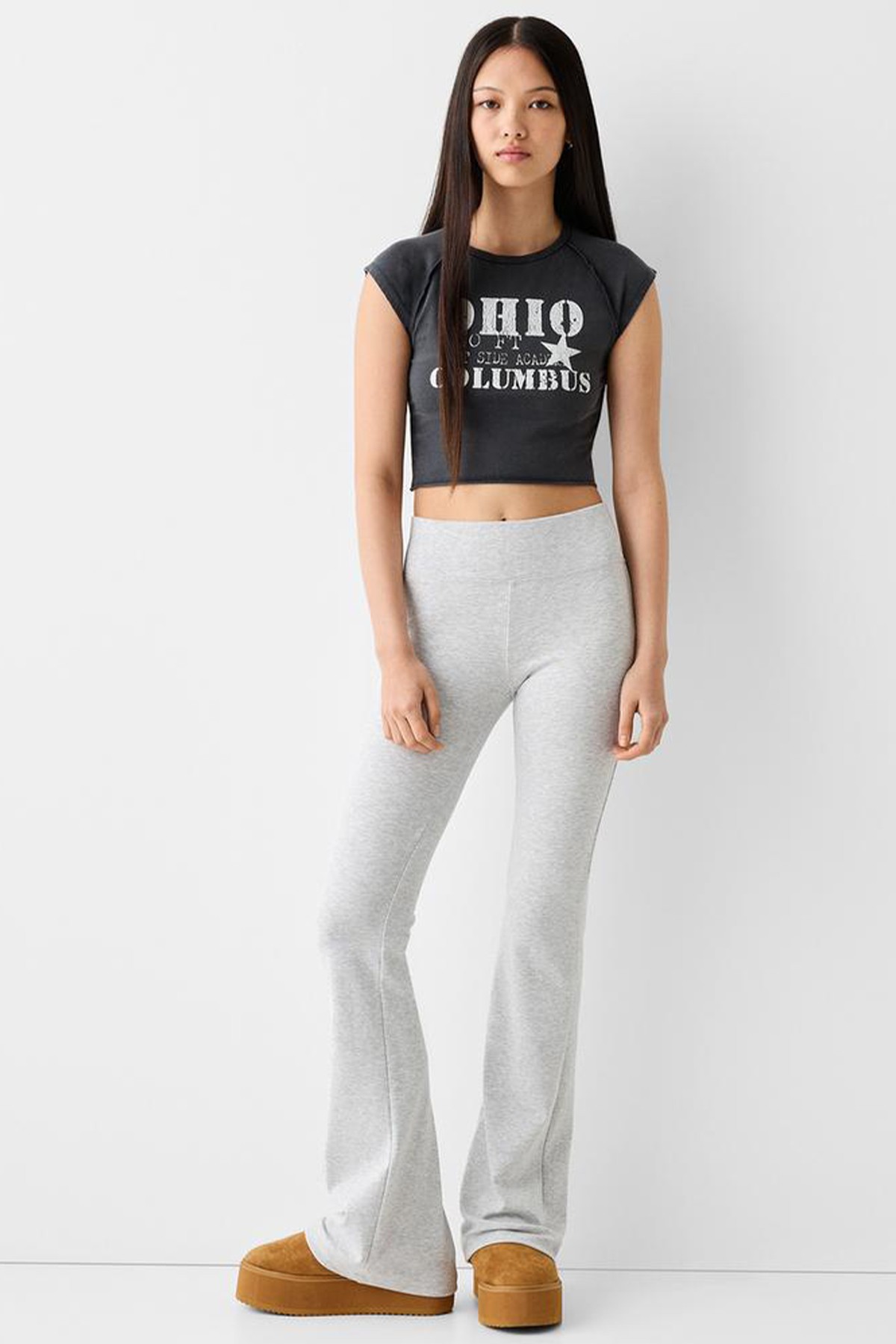 Kadın Bisiklet Yaka Ohio Baskılı Yıkama Crop Tişört