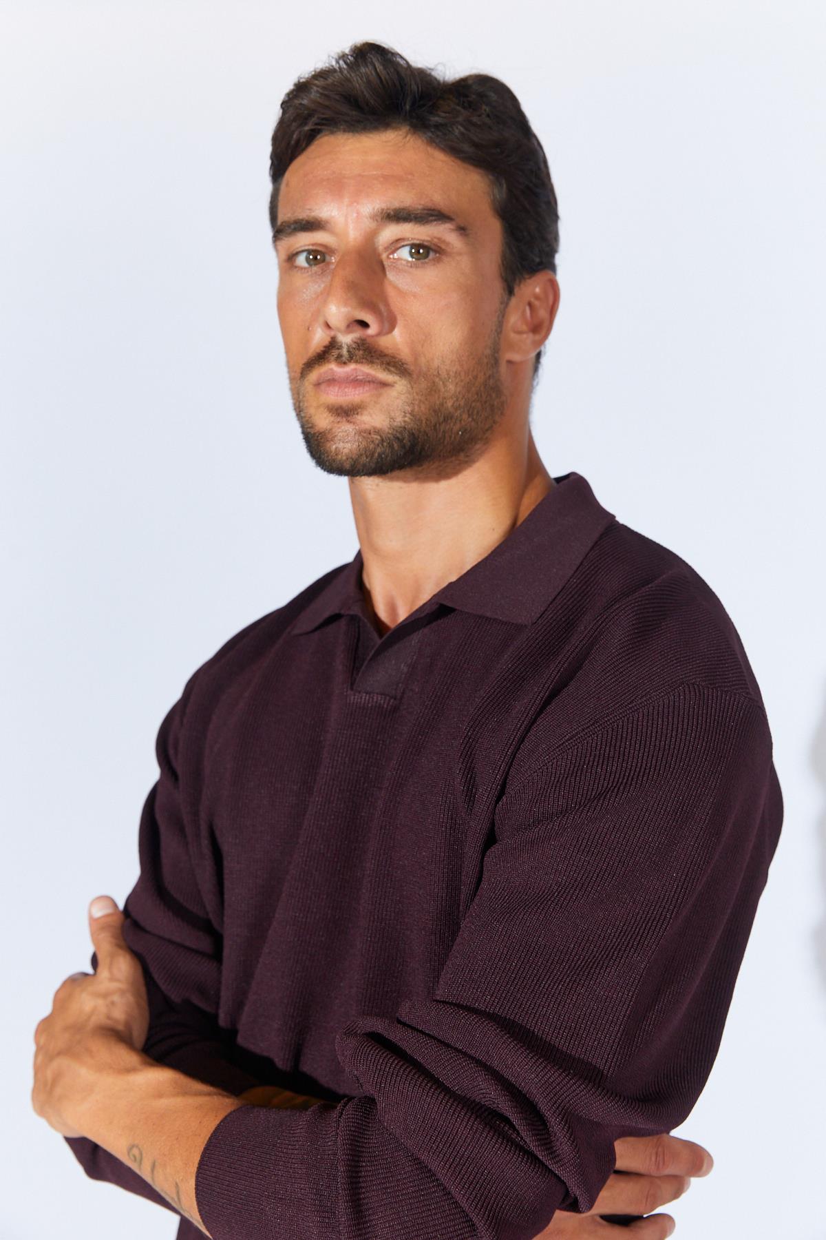 Erkek Ayaklı V Yaka Fitilli Basic Triko