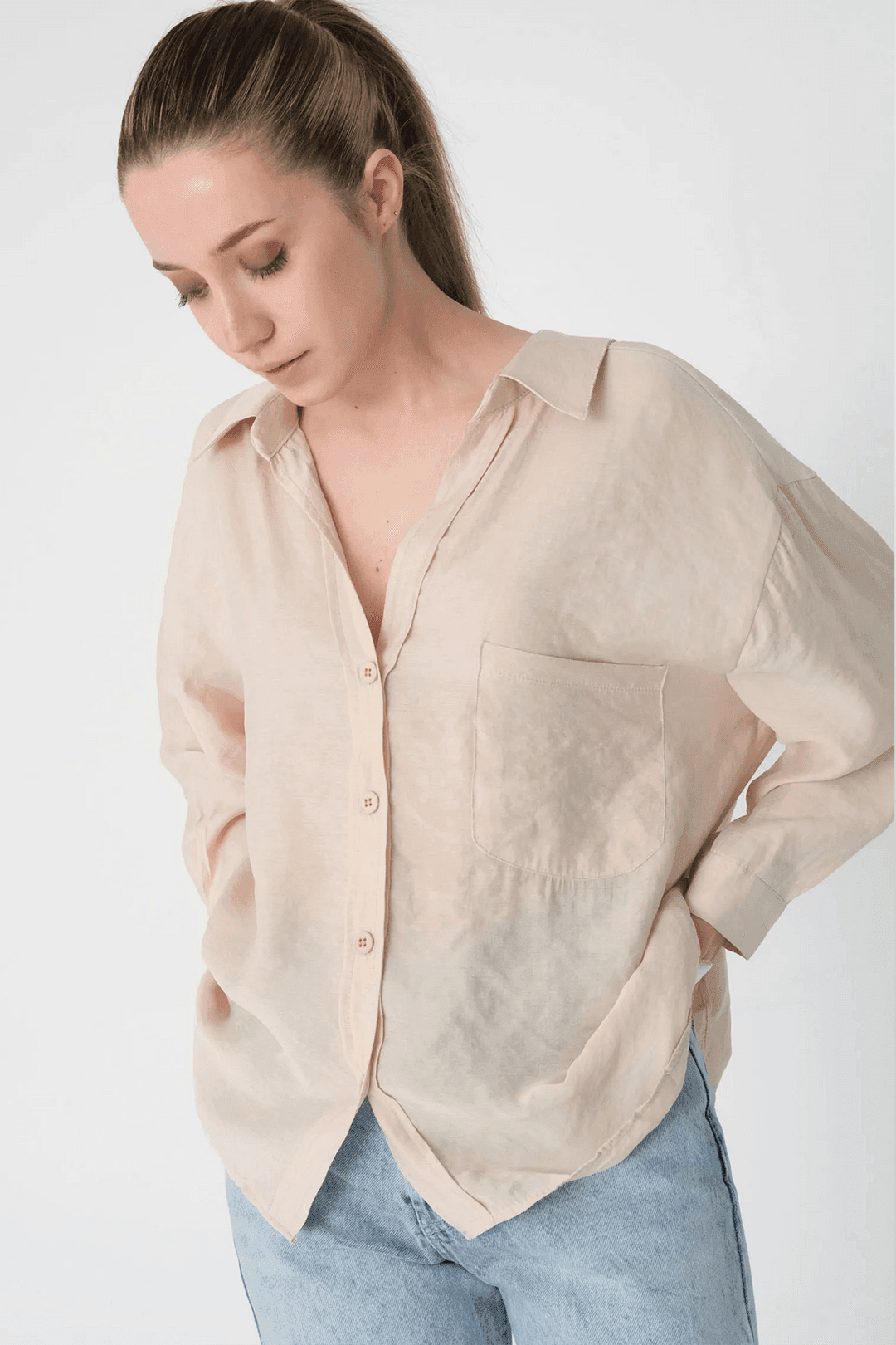 Kadın Omuzu Düşük Oversize Gömlek