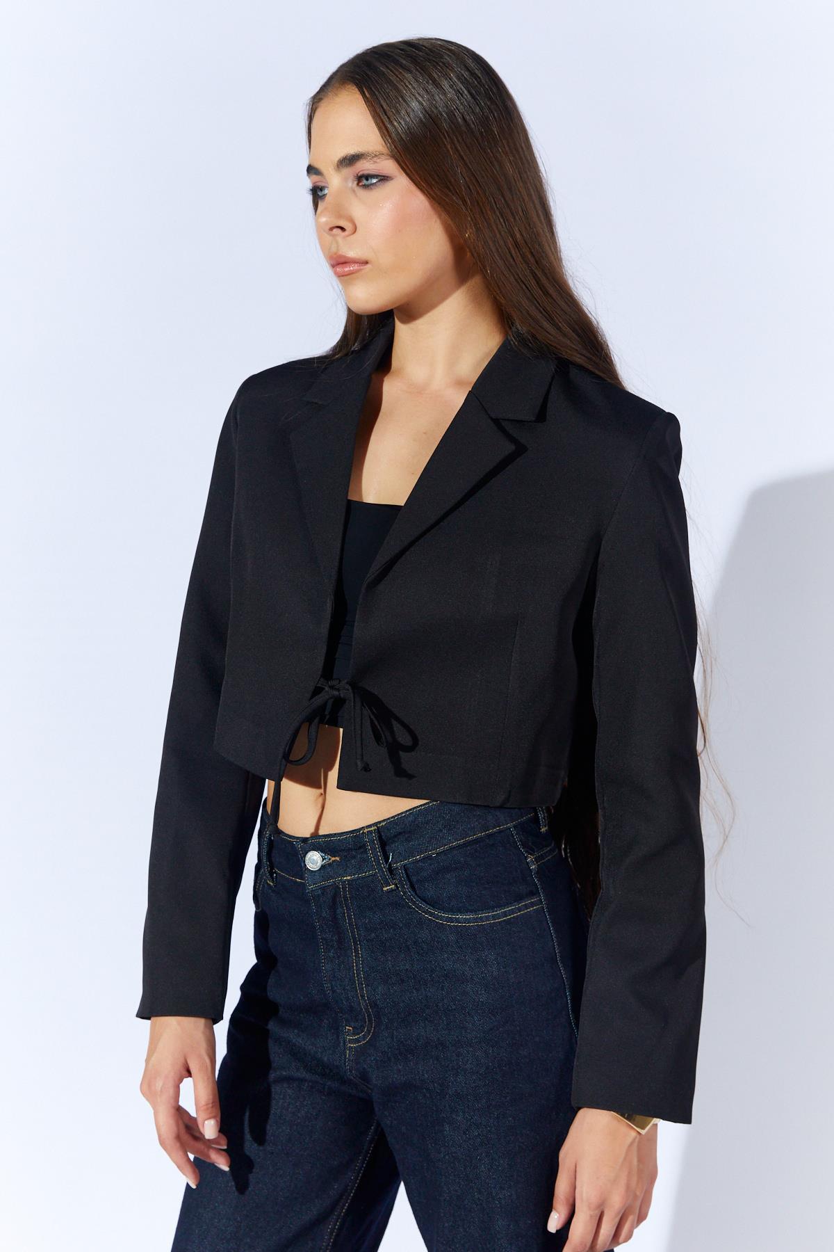 Kadın 4795 Önü Bağlamalı Crop Blazer Ceket