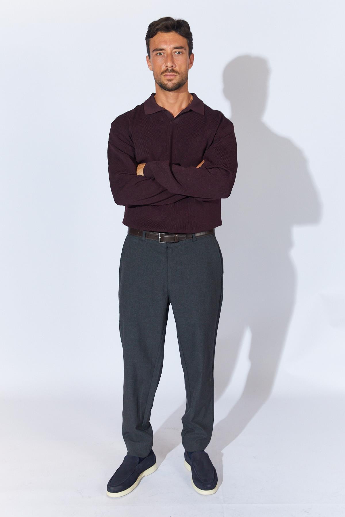 Erkek Ayaklı V Yaka Fitilli Basic Triko