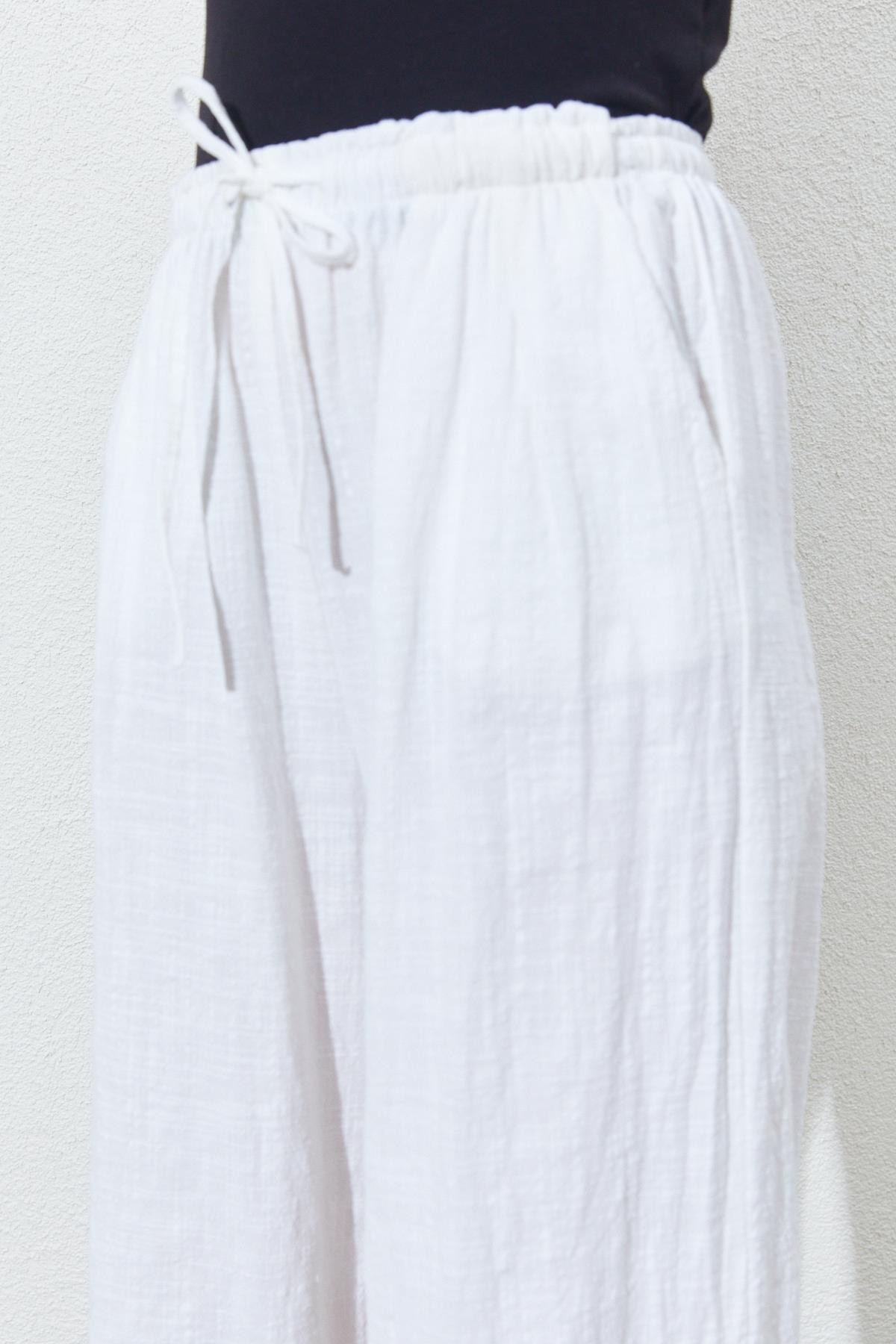 Kadın Beli Lastikli Palazzo Keten Pantolon