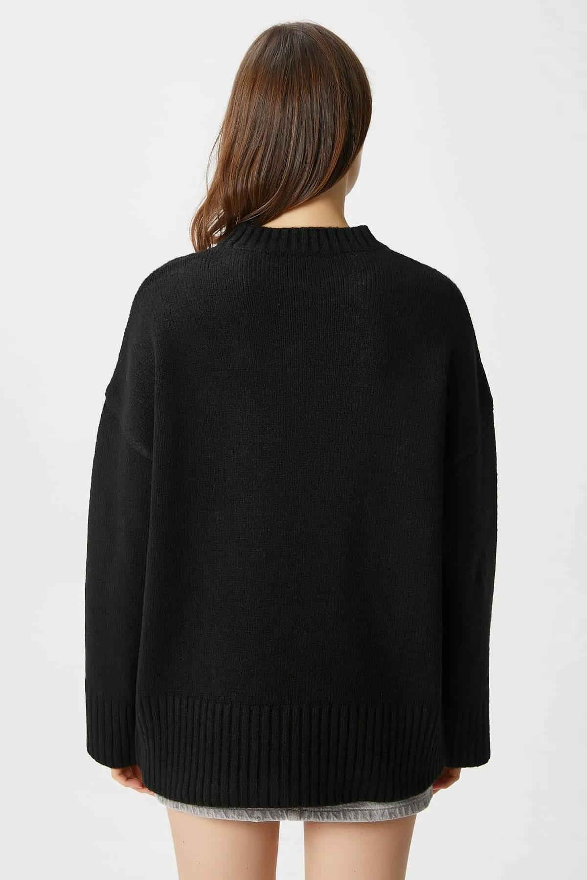 Kadın Bisiklet Yaka Ribana Detaylı Kazak