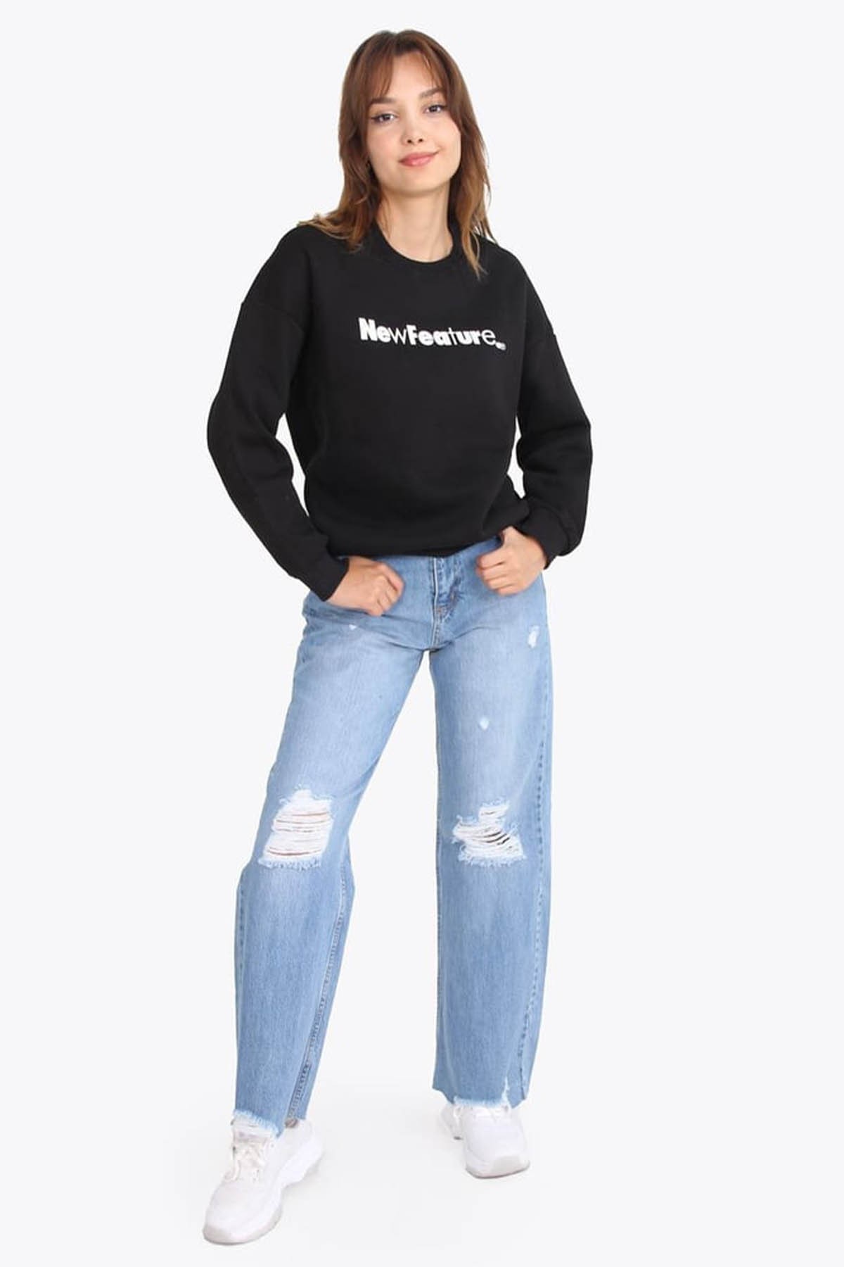 Kadın New Feature Baskılı Üç İplik Basic Sweatshirt