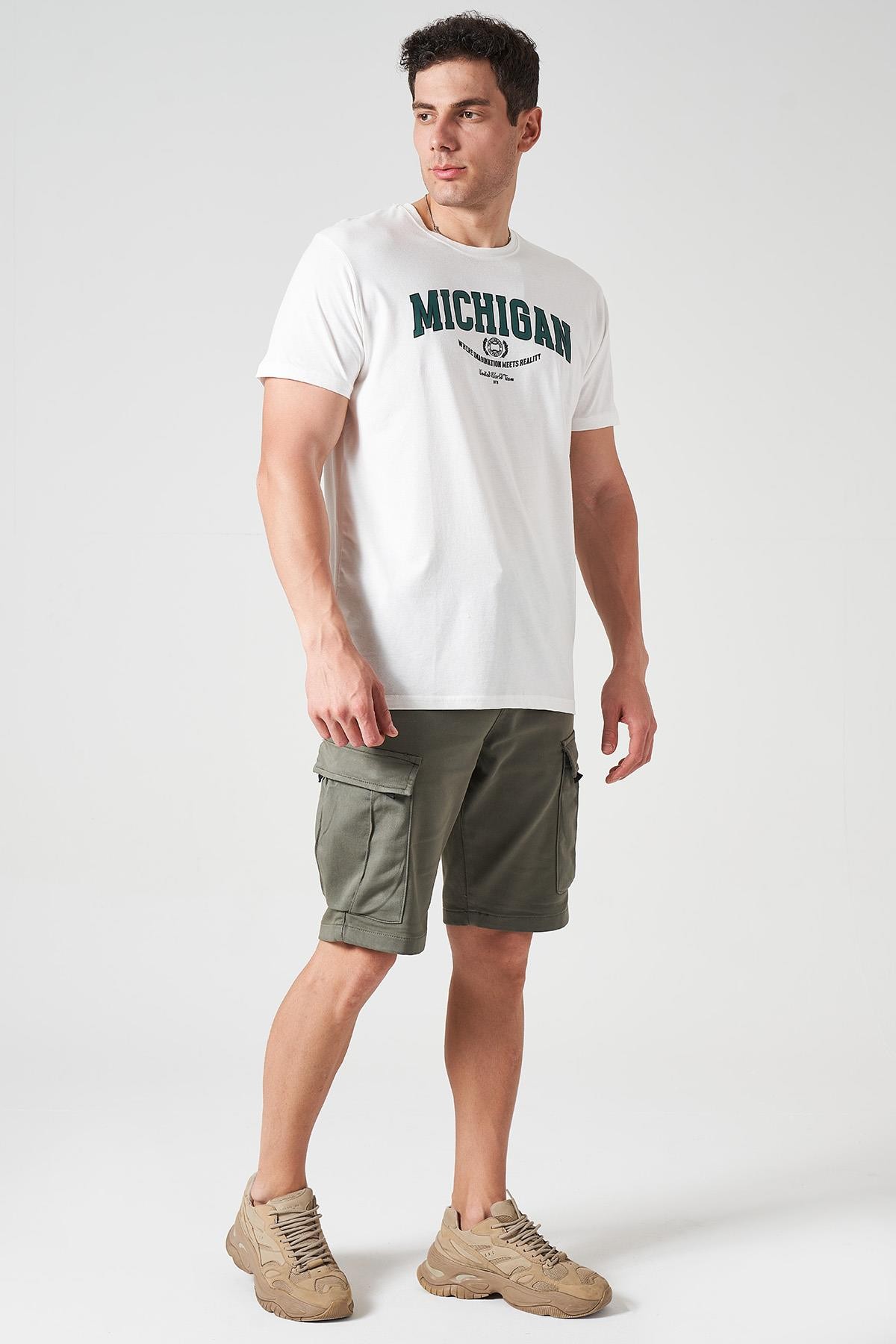 Erkek Bisiklet Yaka MICHIGAN Baskı Tişört