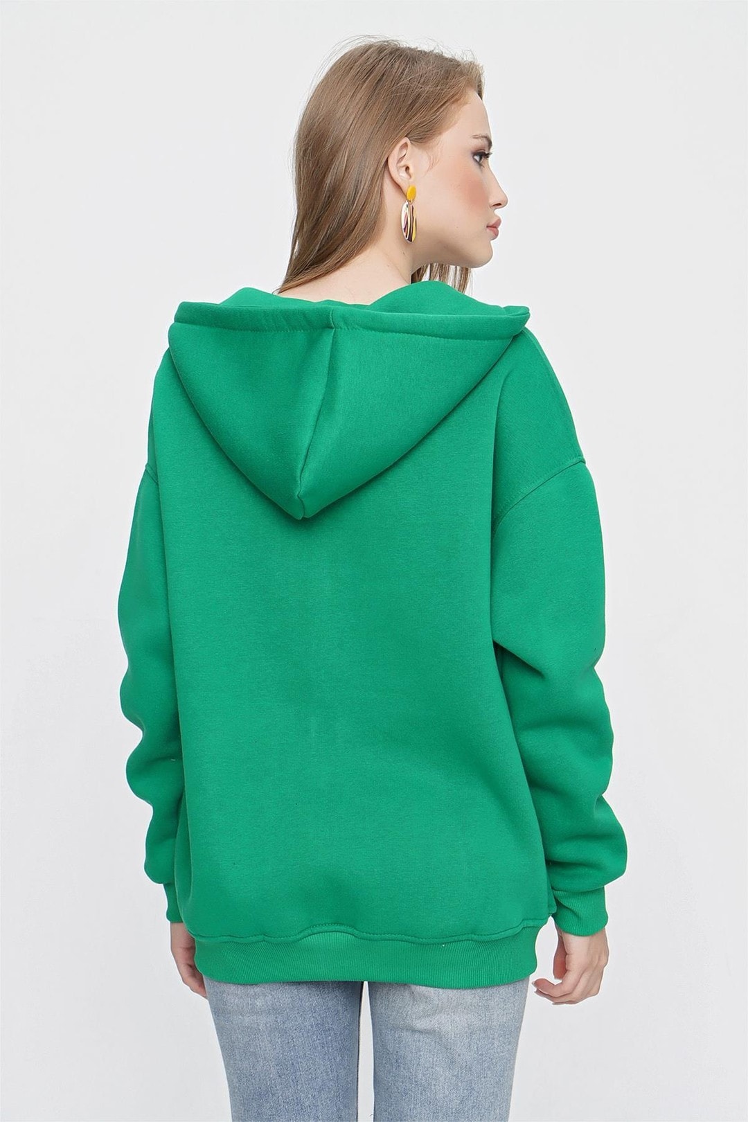 Kadın Kapüşonlu Oversize Fermuarlı Sweatshirt