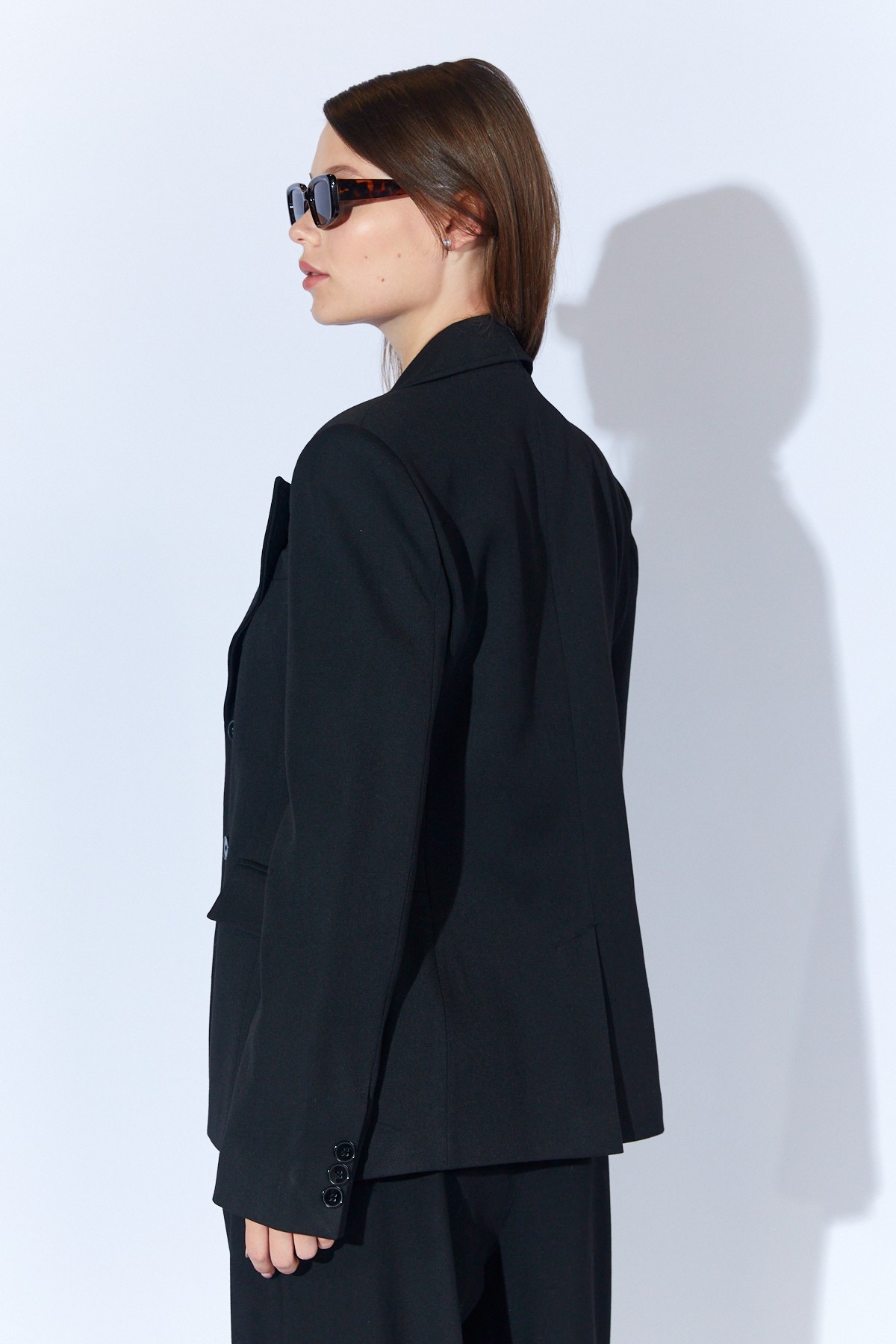 Kadın Beli Oturtmalı Çift Düğmeli Blazer Ceket