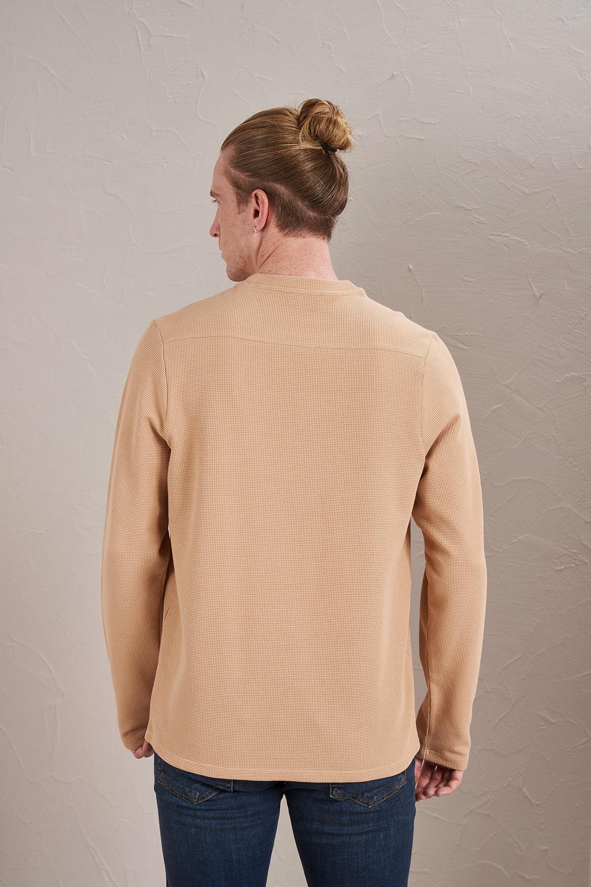 Erkek Bisiklet Yaka Waffle Sweatshirt