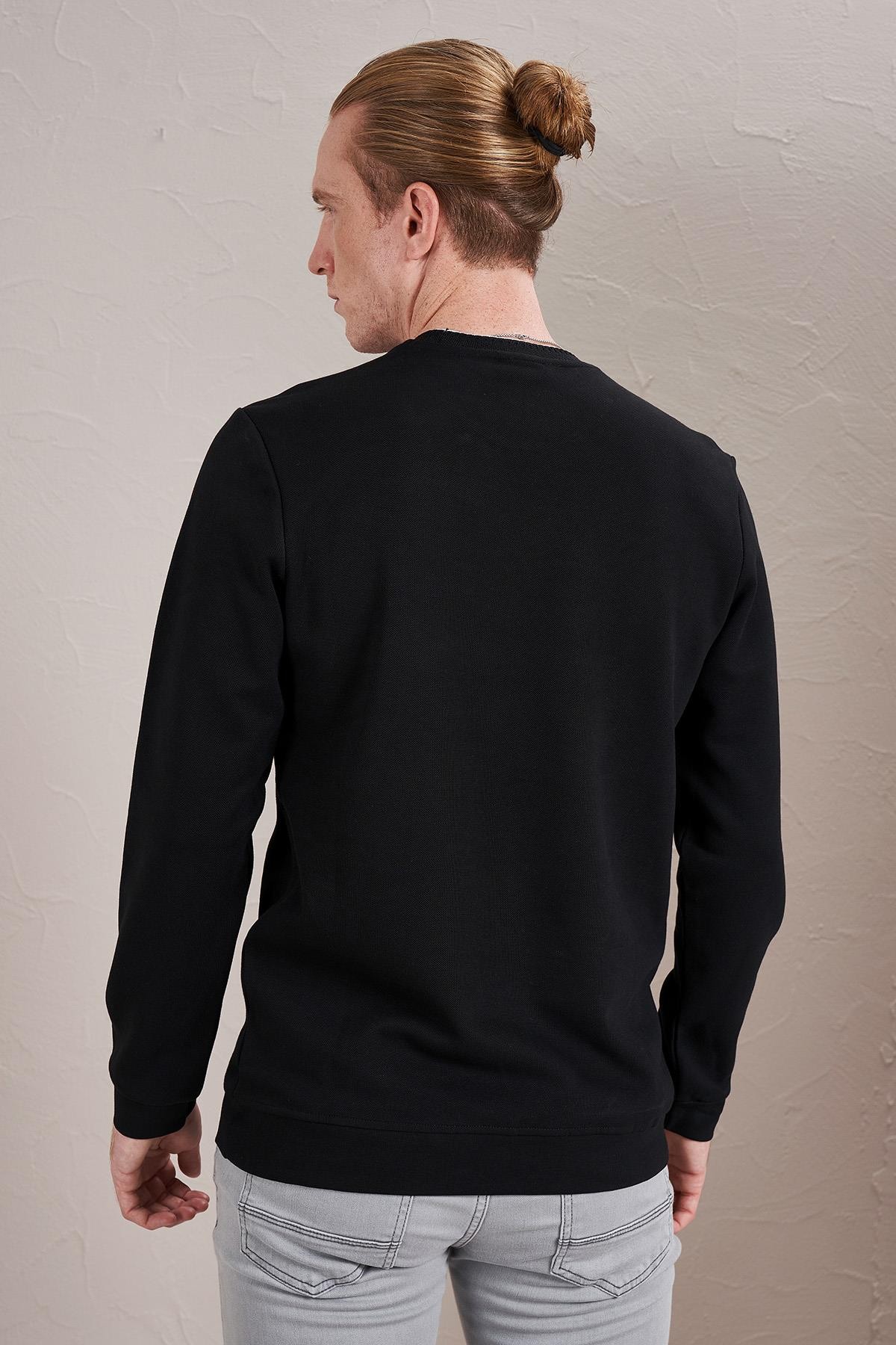 Erkek Bisiklet Yaka İnterlok Trikolu Sweatshirt