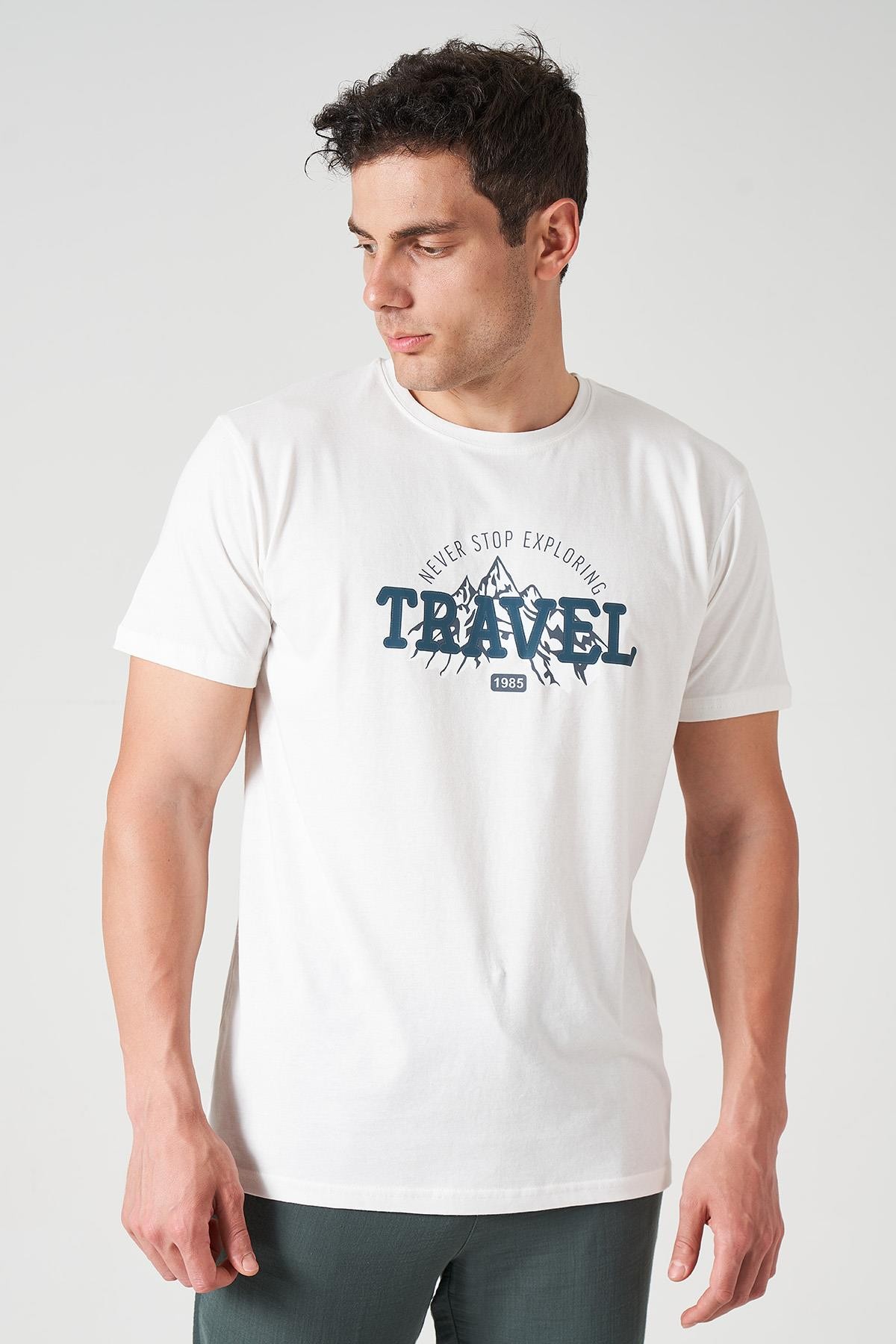 Erkek Bisiklet Yaka TRAVEL Baskı Tişört