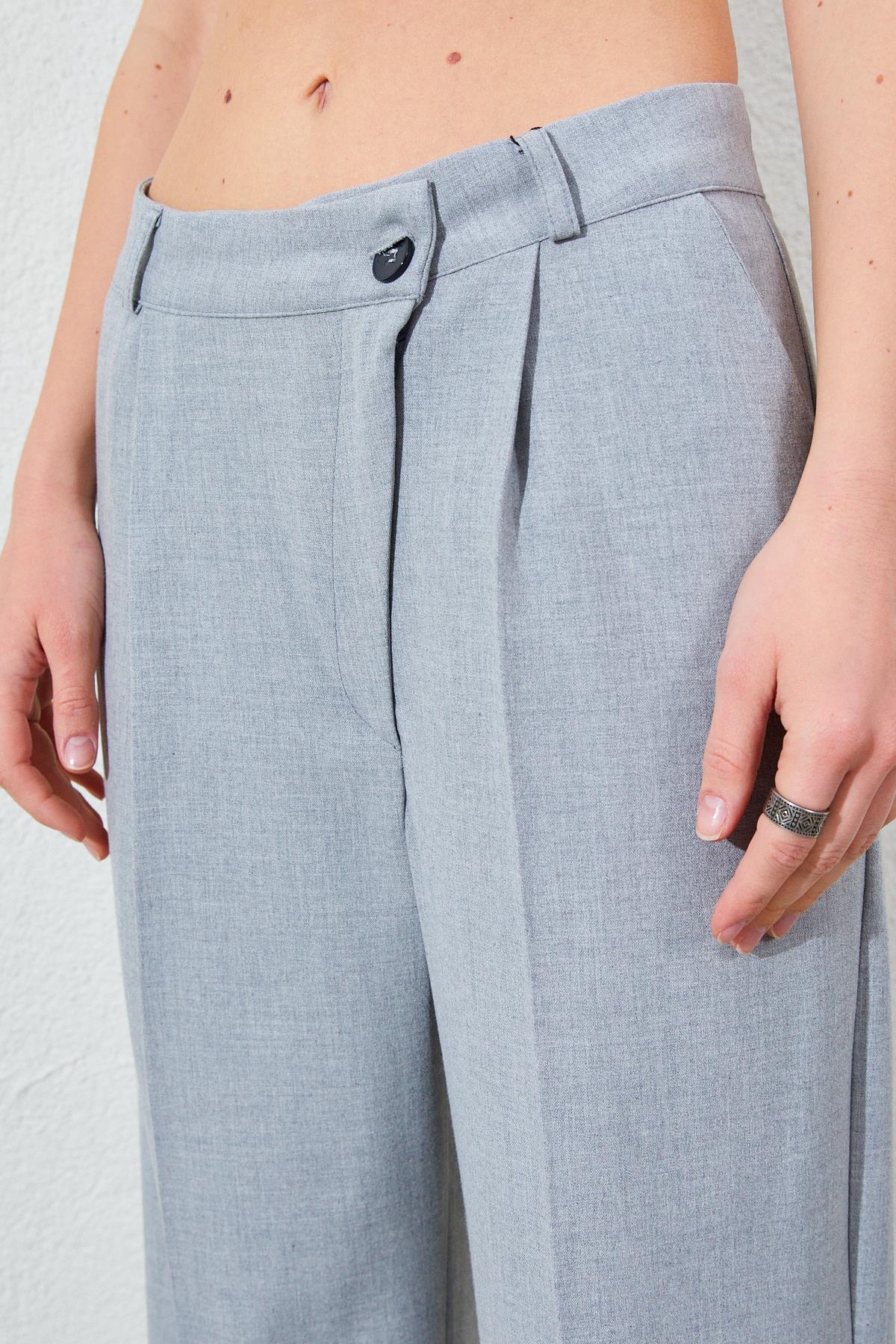 Kadın Yan Düğmeli Poliviskon Pantolon