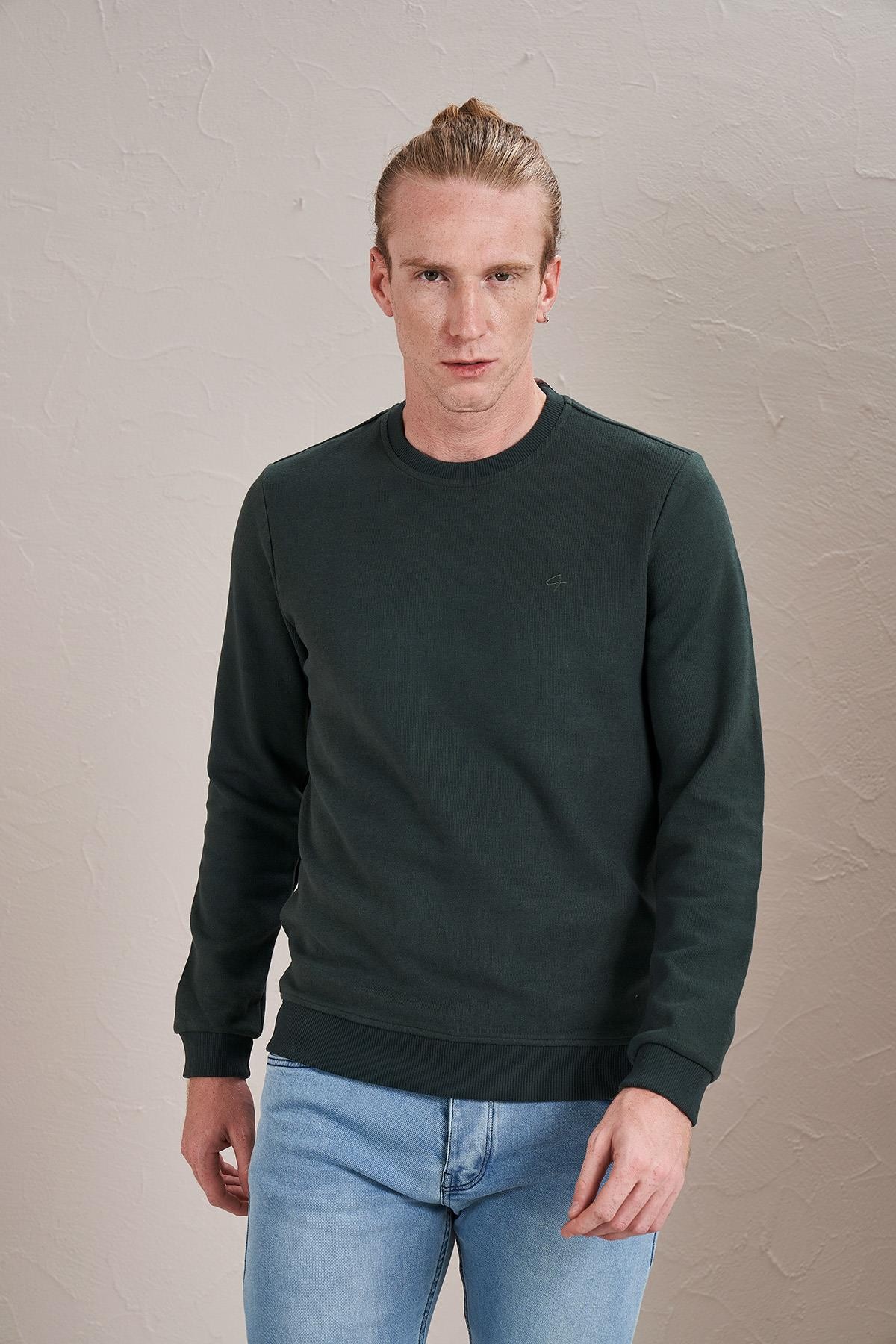 Erkek (2304)Bisiklet Yaka Basic Selanik Sweatshirt - Nefti