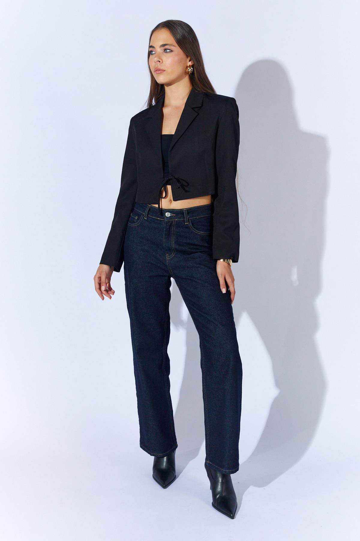 Kadın 4795 Önü Bağlamalı Crop Blazer Ceket