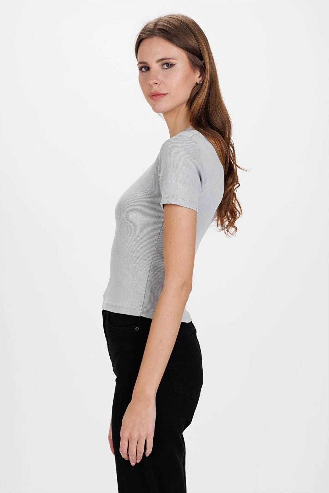 Kadın Yıkamalı Yıpratmalı Kaşkorse Crop Tişört