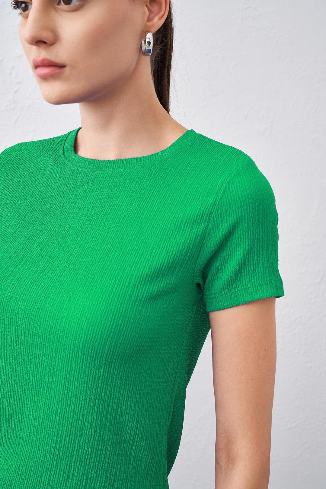 Kadın Bisiklet Yaka Bürümcük Kumaş Bluz