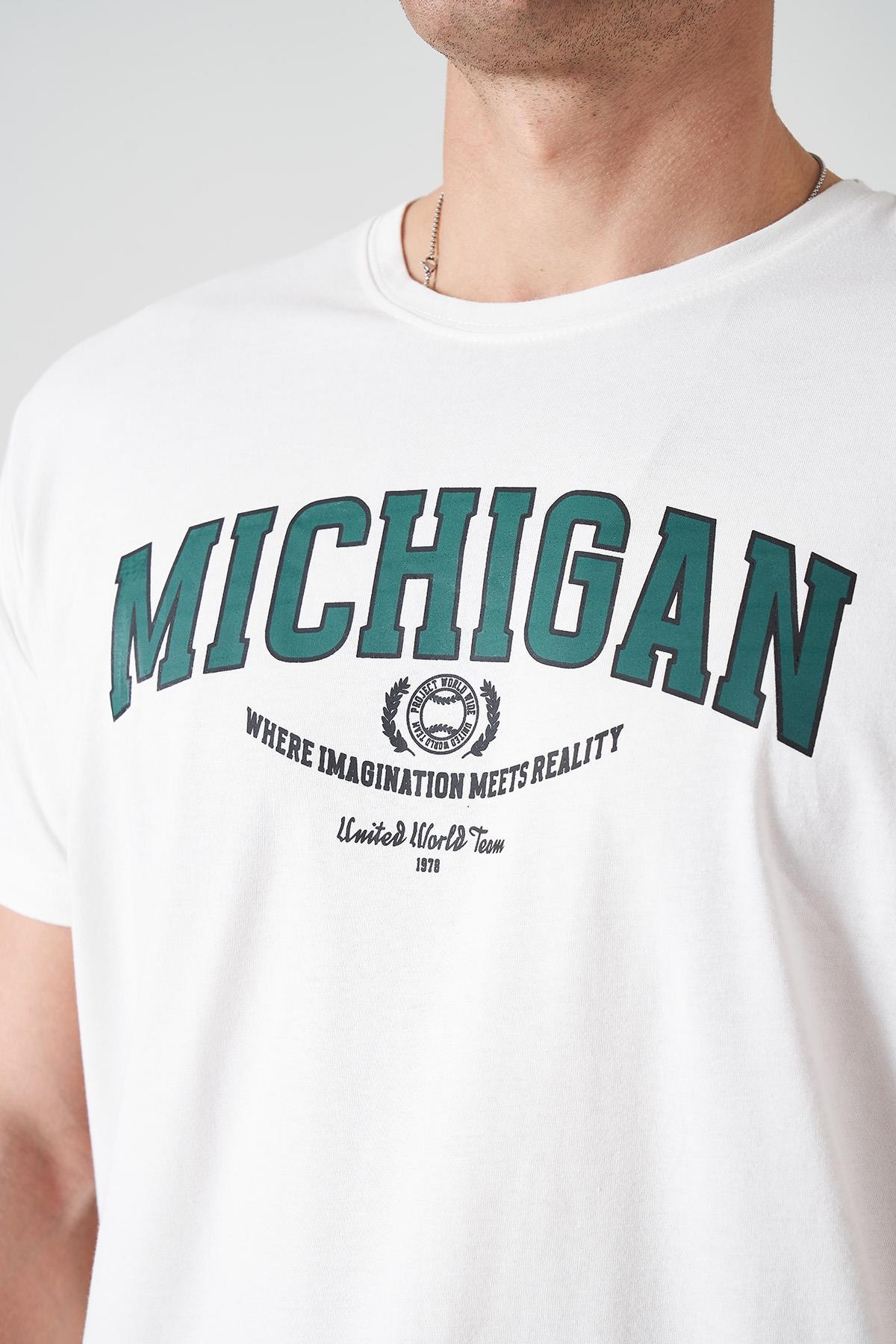 Erkek Bisiklet Yaka MICHIGAN Baskı Tişört