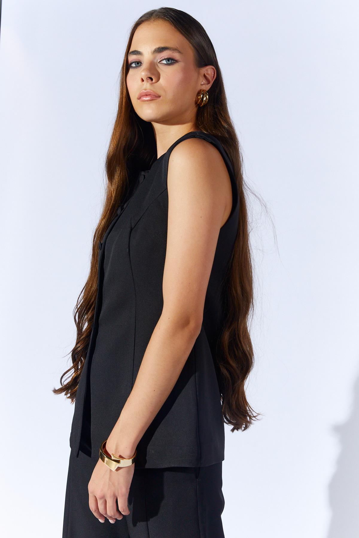 Kadın 1191 Kaplama Düğmeli Peplum Model Yelek